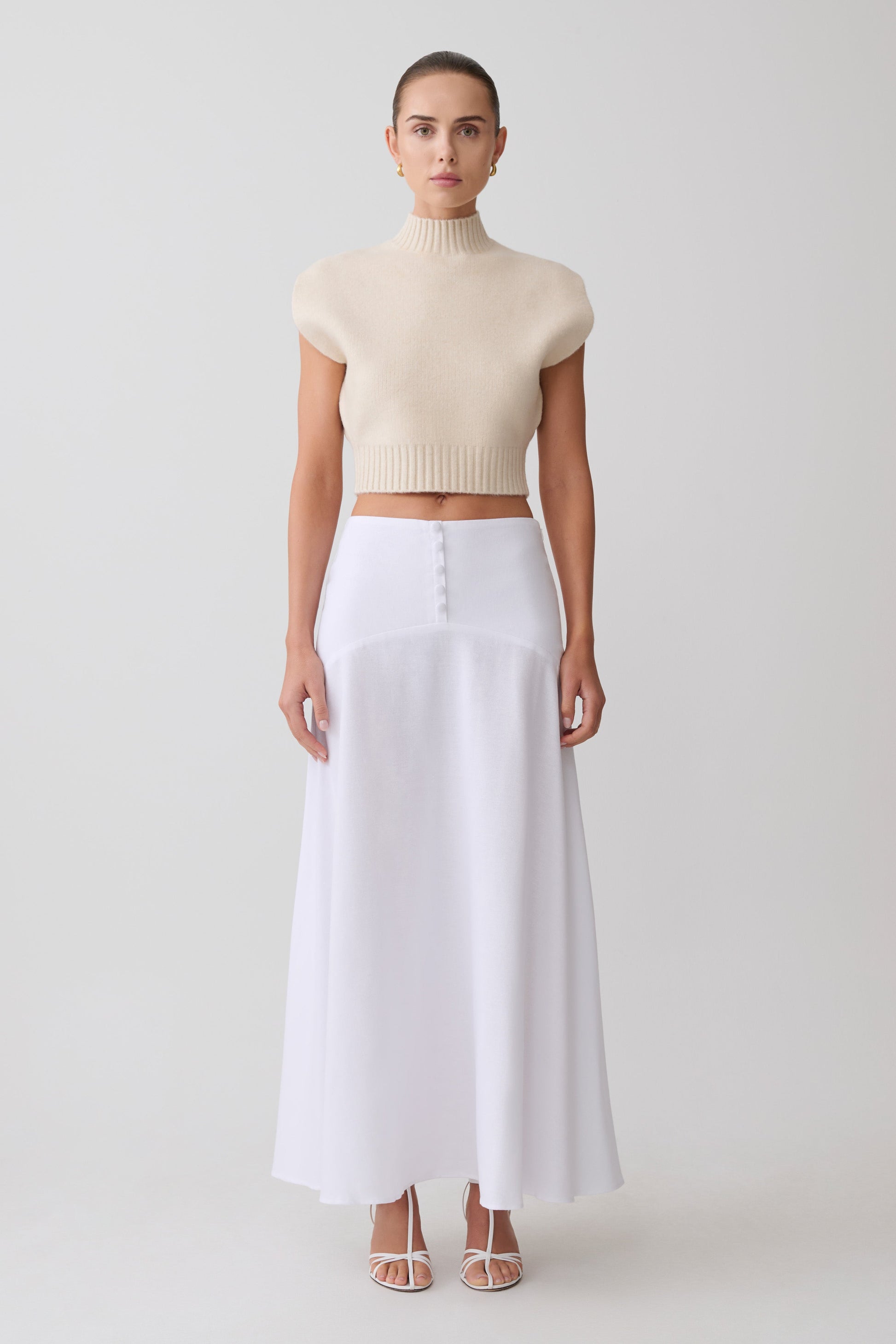 Selma Curved Waist Midi Skirt - White #4