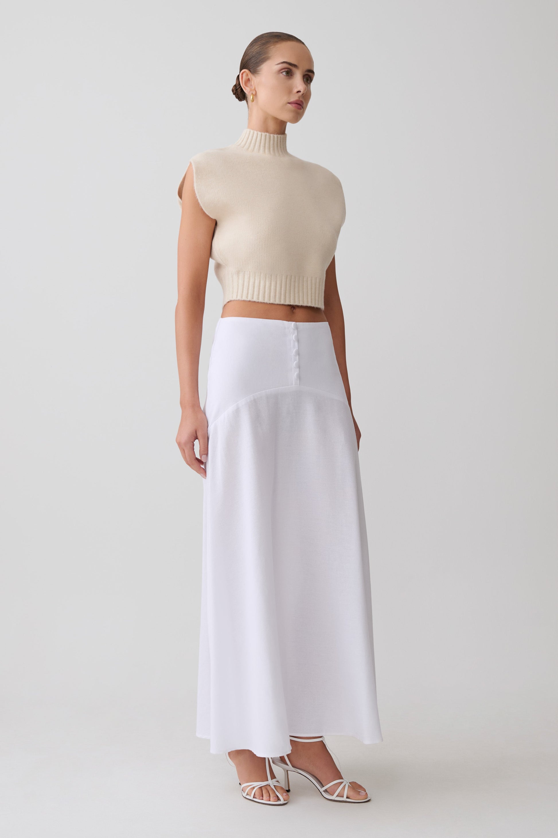Selma Curved Waist Midi Skirt - White #2