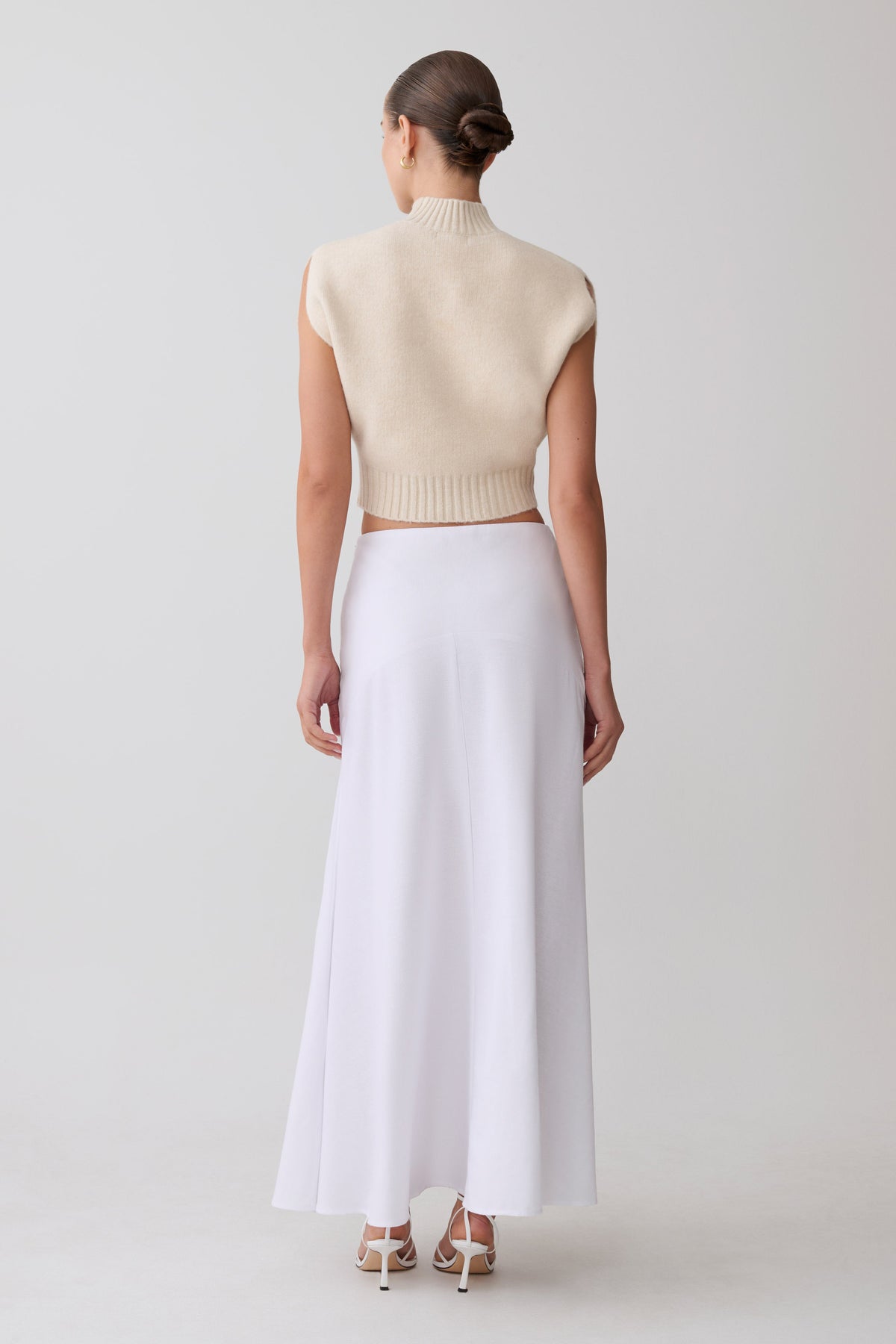 Selma Curved Waist Midi Skirt - White #3