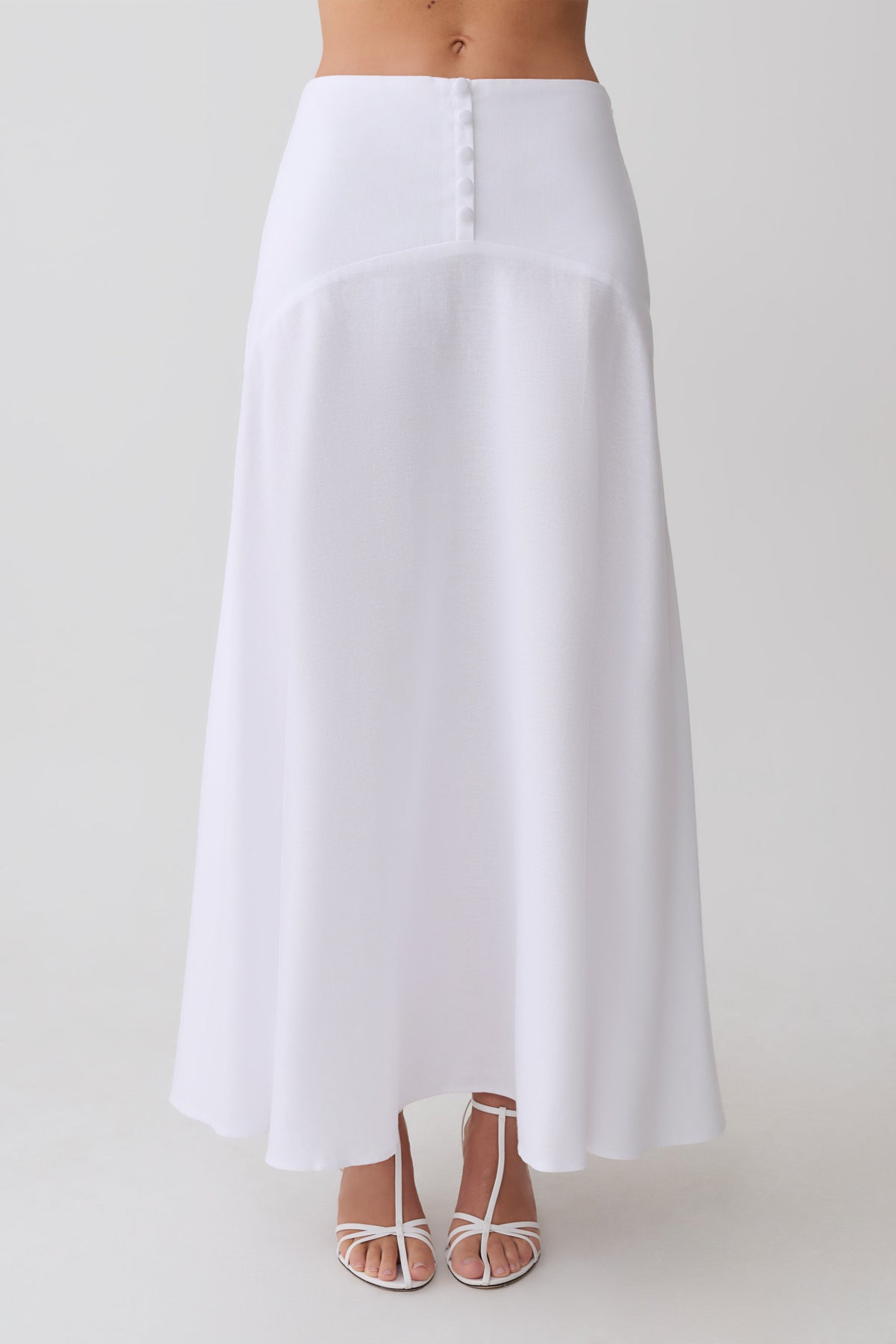 Selma Curved Waist Midi Skirt - White #5
