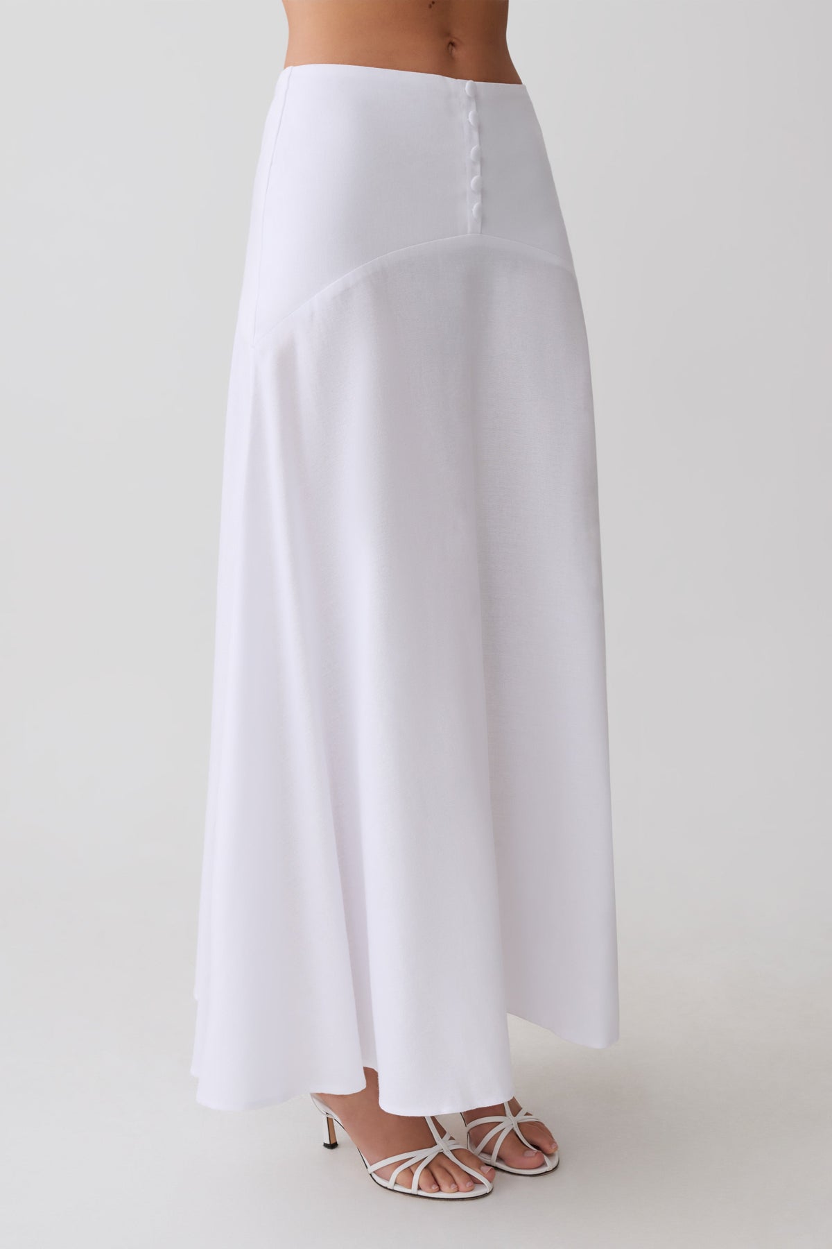 Selma Curved Waist Midi Skirt - White #6