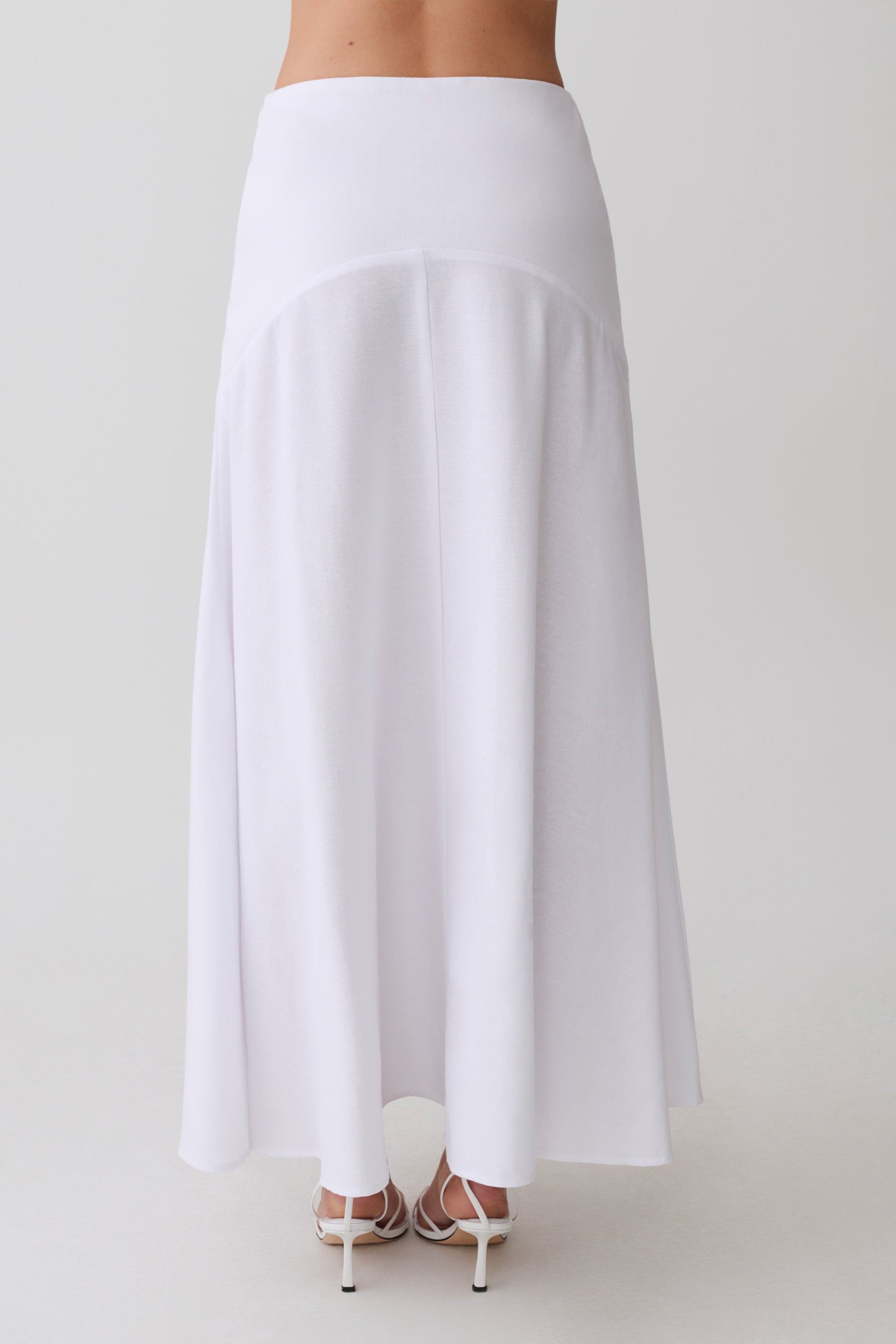 Selma Curved Waist Midi Skirt - White #7