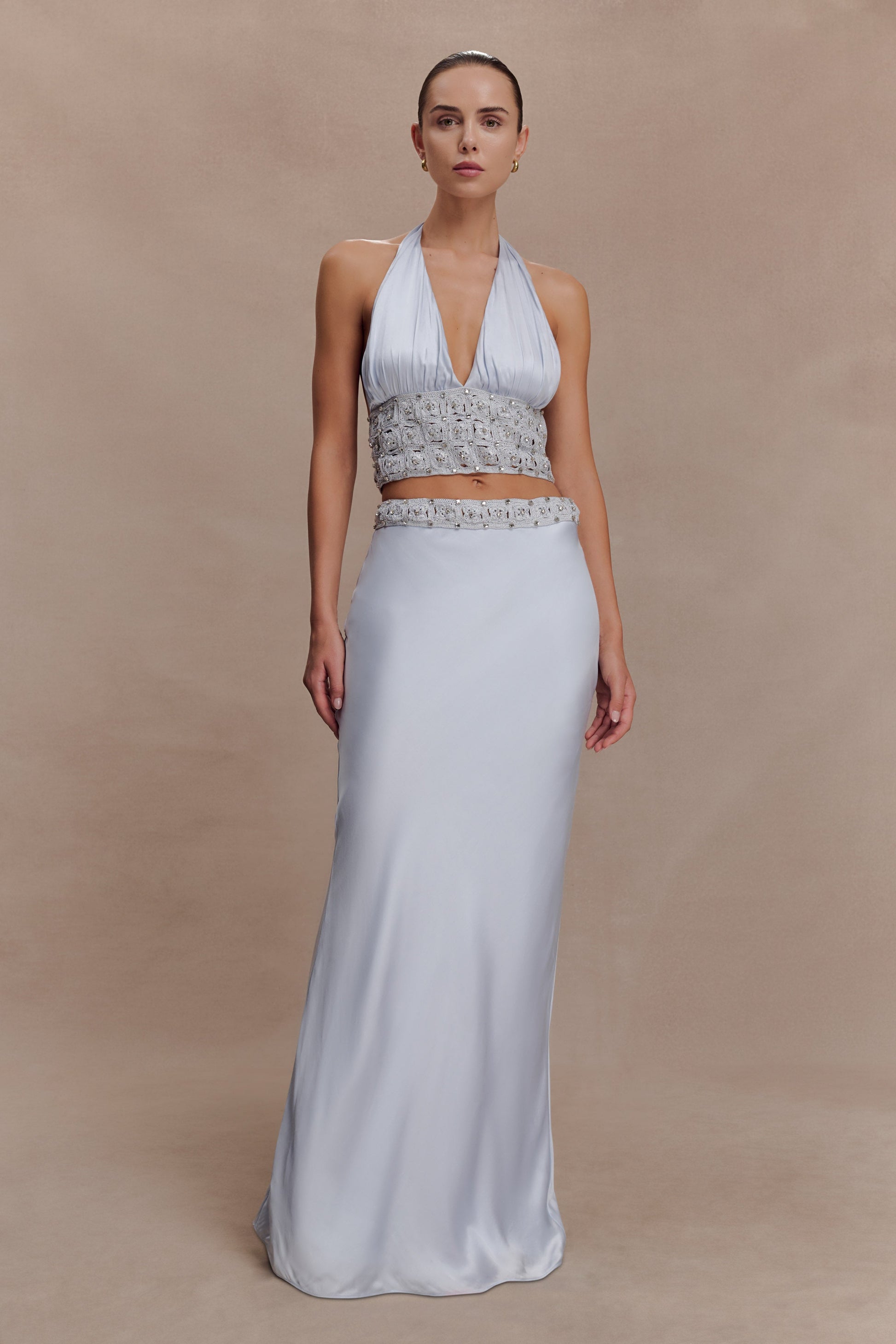 Clementine Chiffon Hand Beaded Top - Pale Blue #5
