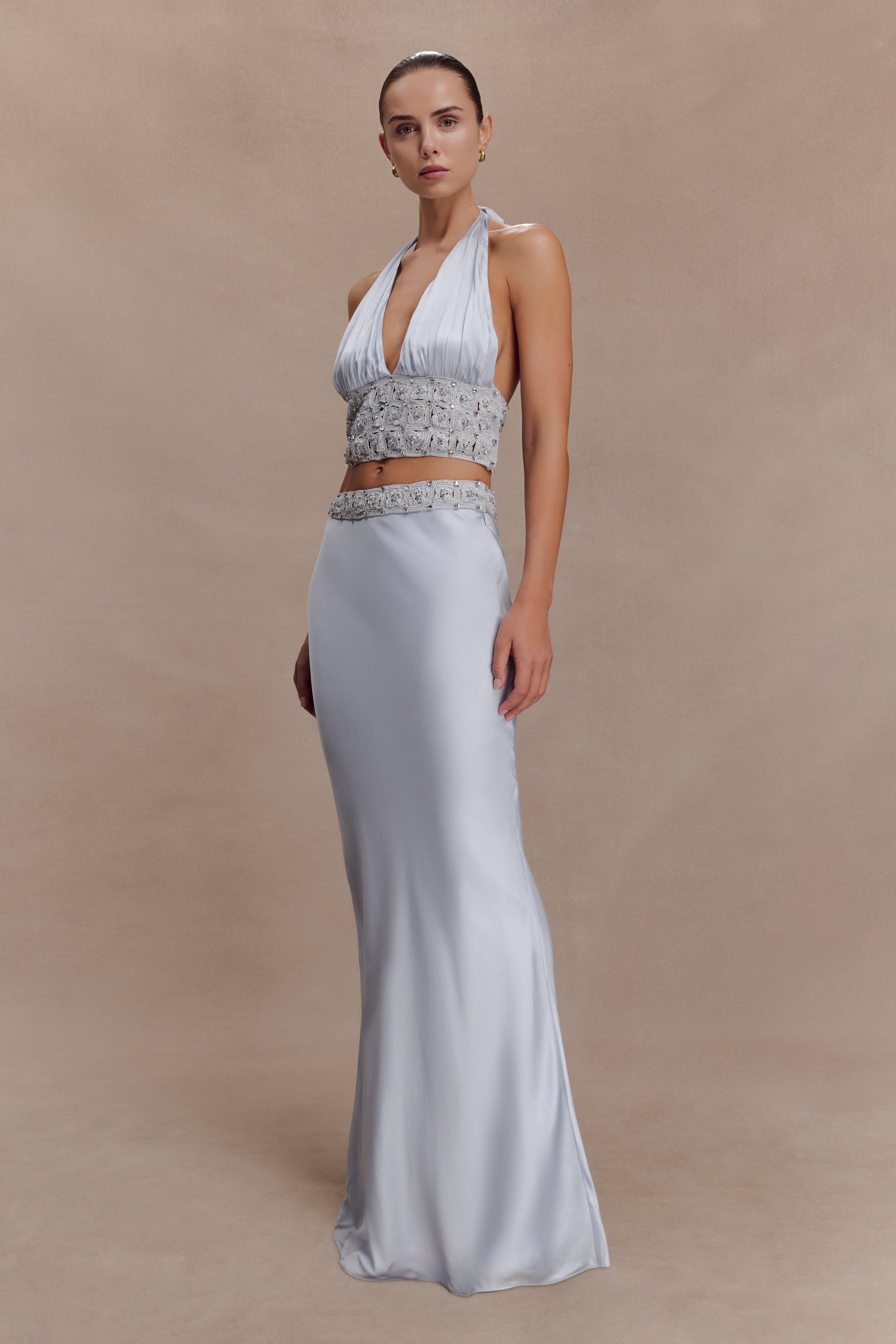 Clementine Chiffon Hand Beaded Maxi Skirt - Pale Blue #3