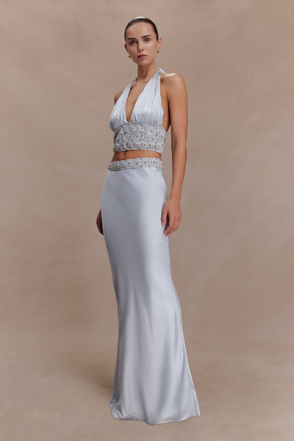 Clementine Chiffon Hand Beaded Top - Pale Blue #3