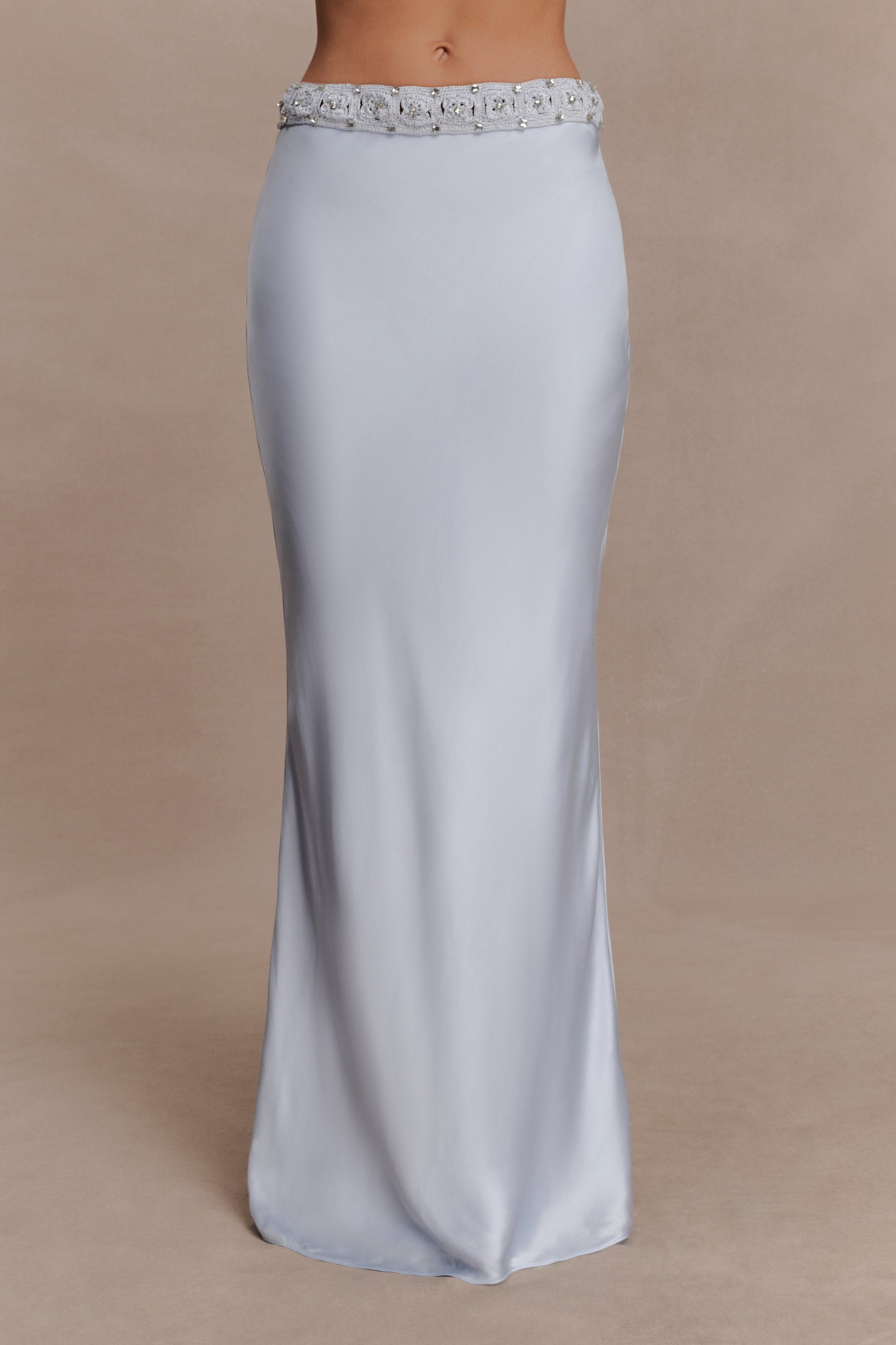 Clementine Chiffon Hand Beaded Maxi Skirt - Pale Blue #6