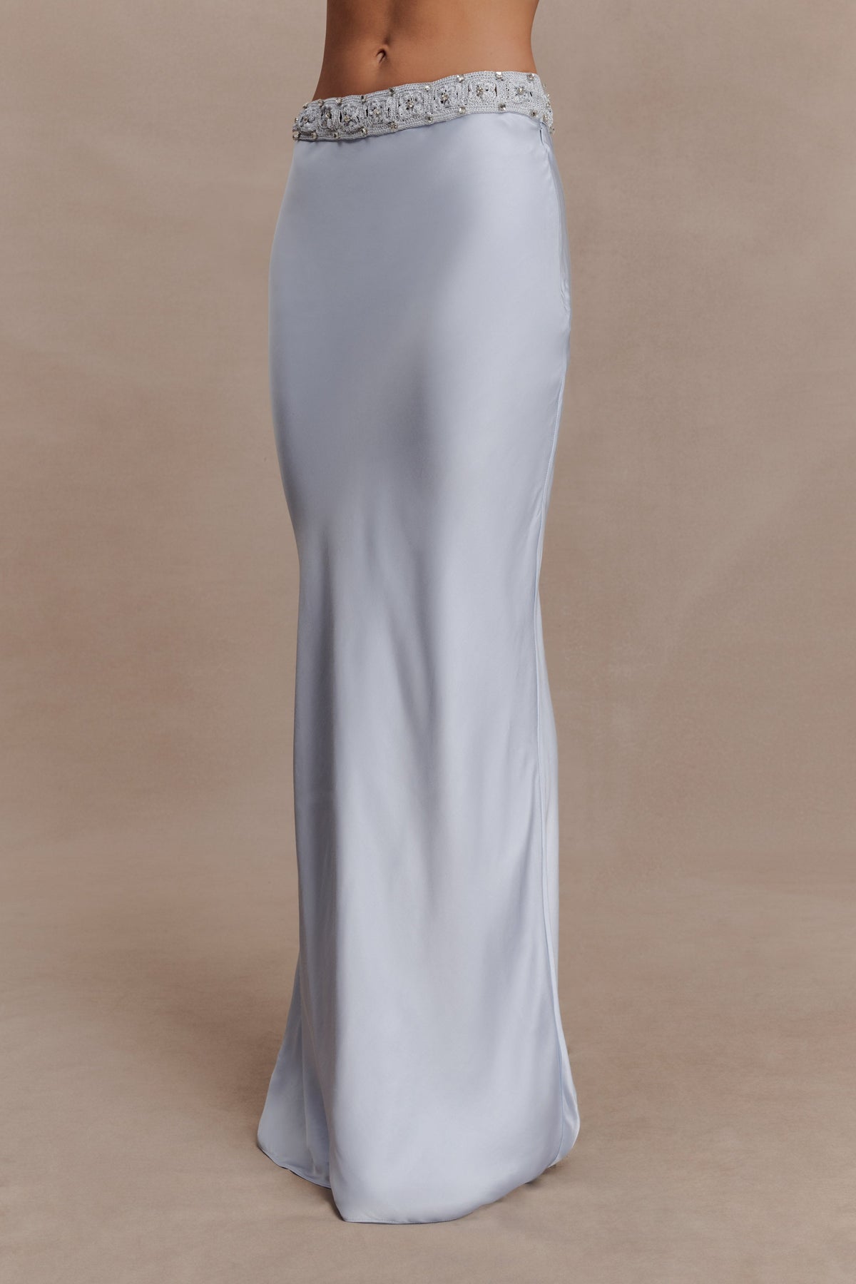 Clementine Chiffon Hand Beaded Maxi Skirt - Pale Blue #4