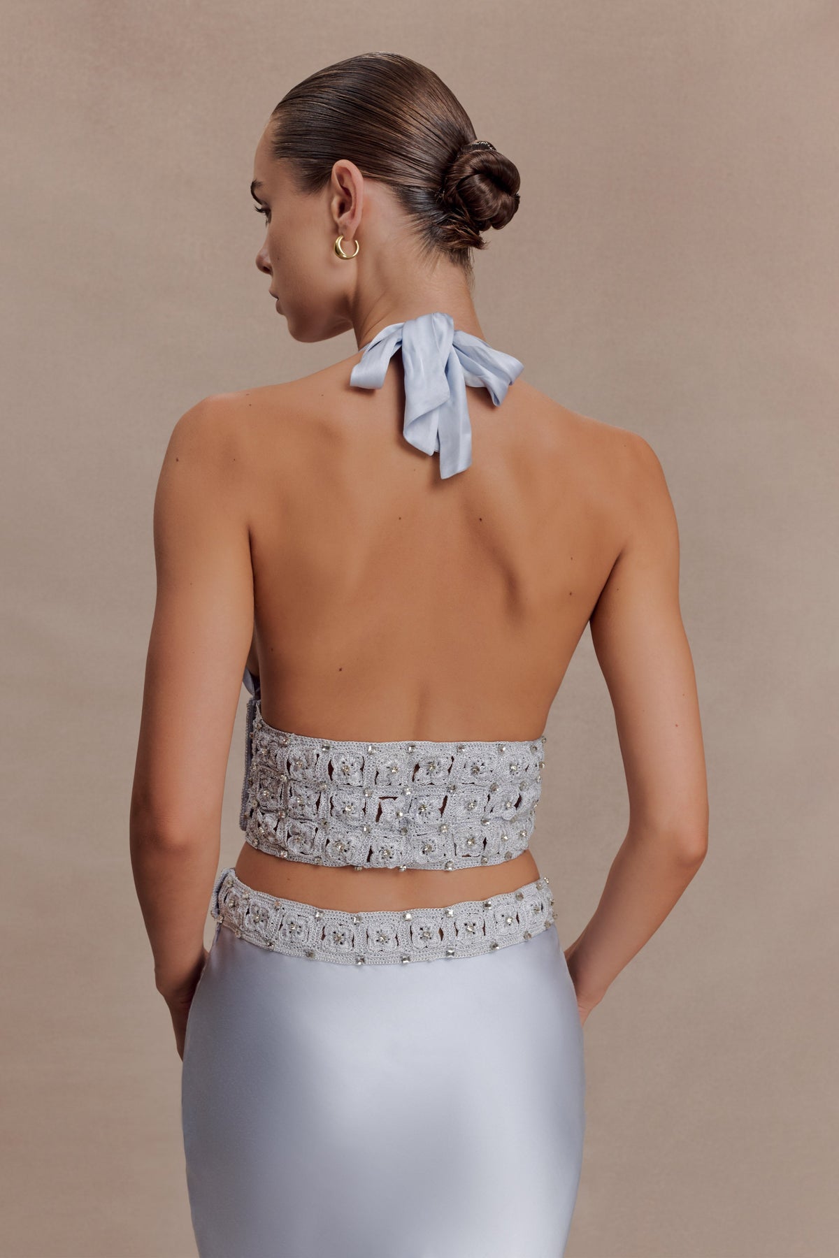 Clementine Chiffon Hand Beaded Top - Pale Blue #2