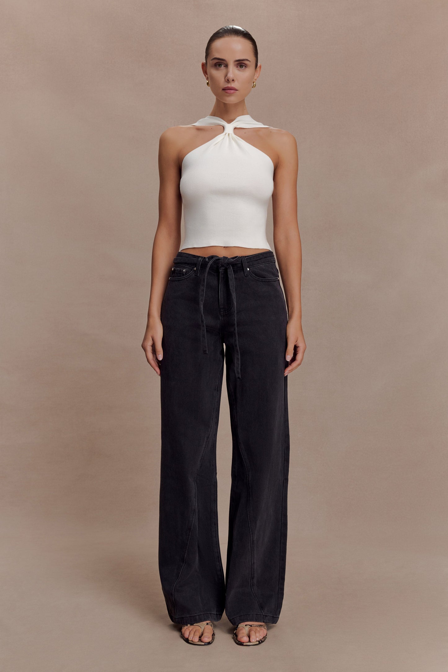 Perrie Mid Rise Straight Leg Tie Jeans - Washed Black