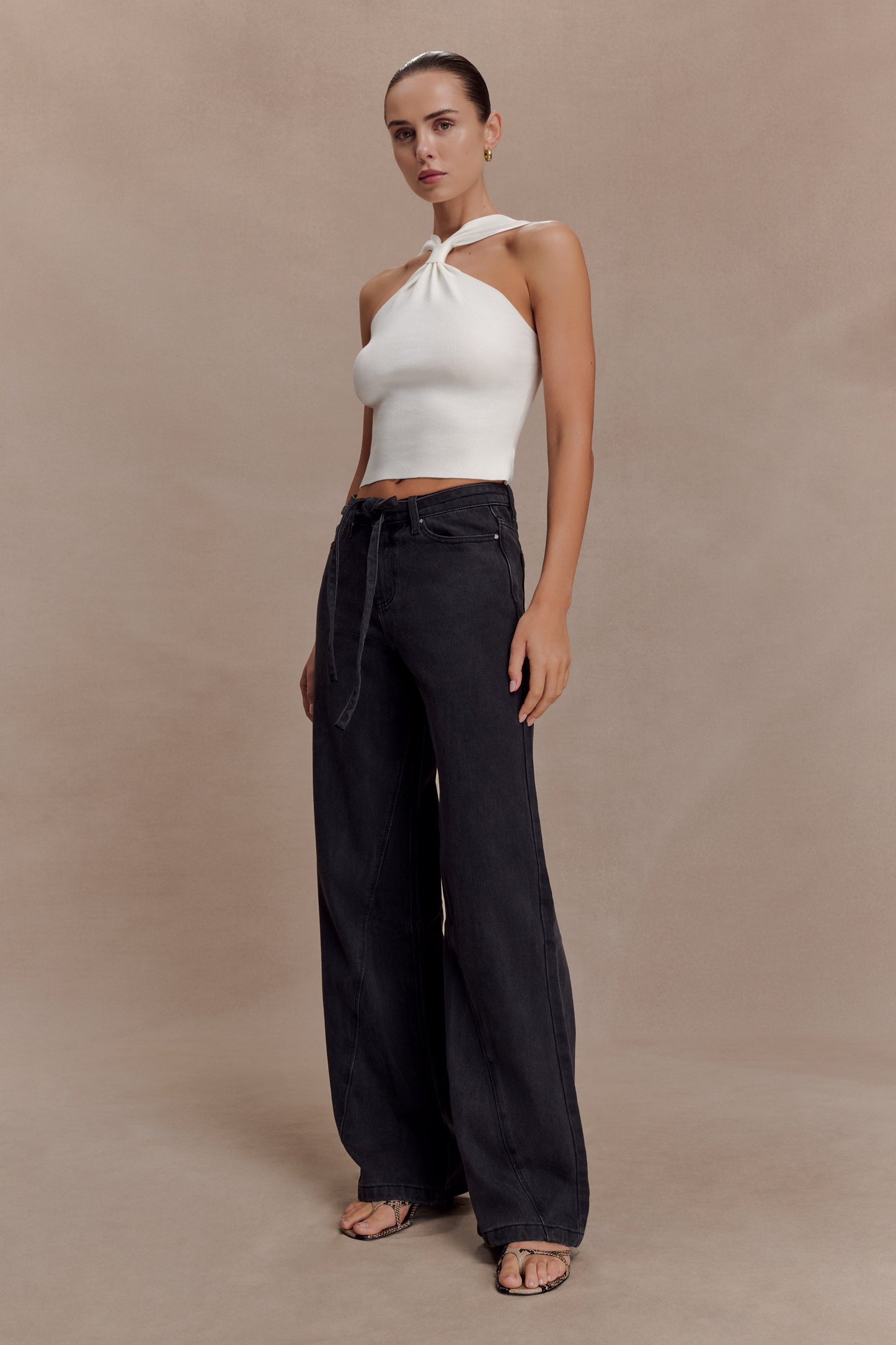 Perrie Mid Rise Straight Leg Tie Jeans - Washed Black