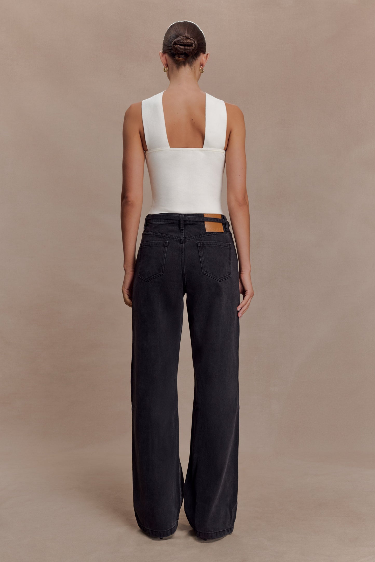 Perrie Mid Rise Straight Leg Tie Jeans - Washed Black