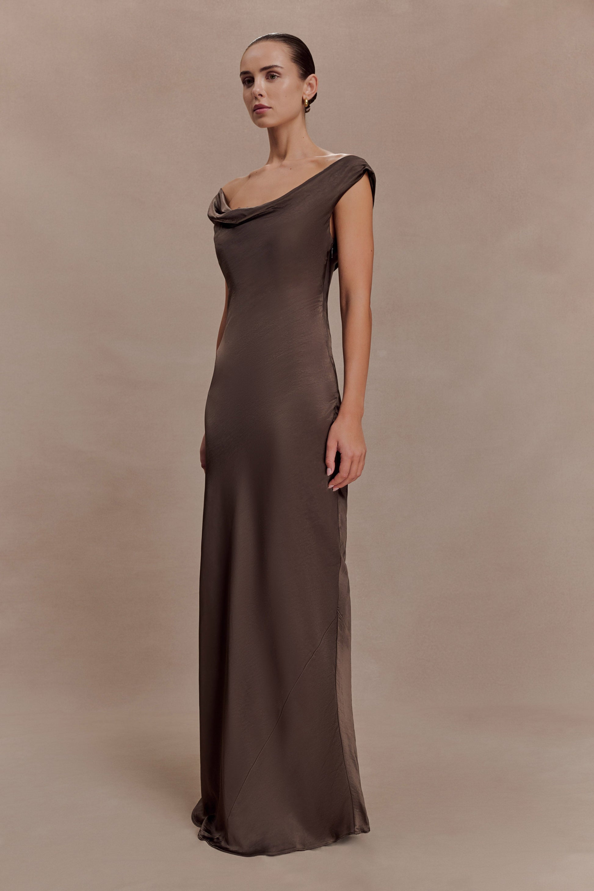Ashley Cowl Neck Lace And Satin Maxi Dress - Mocha #3