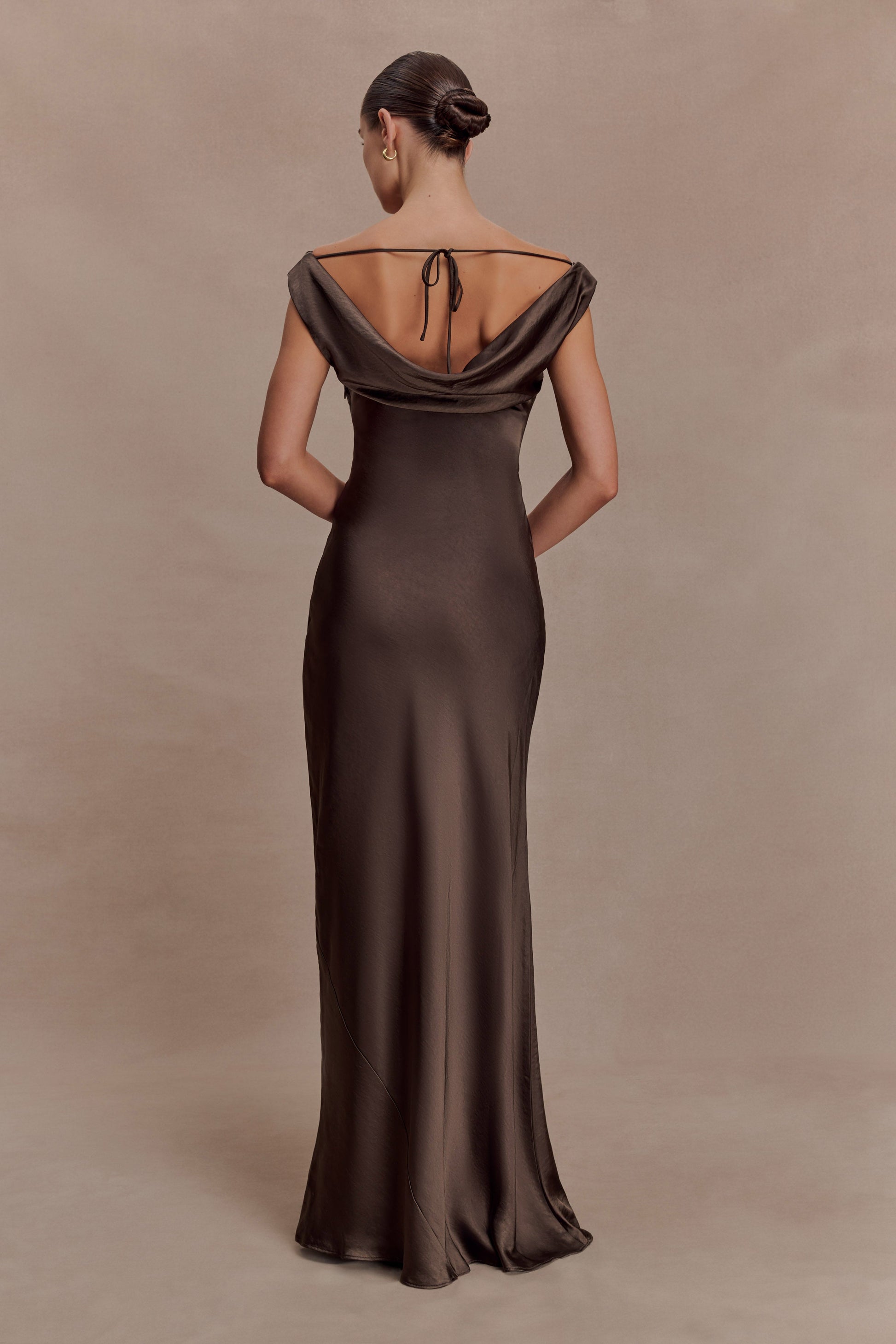 Ashley Cowl Neck Lace And Satin Maxi Dress - Mocha #4
