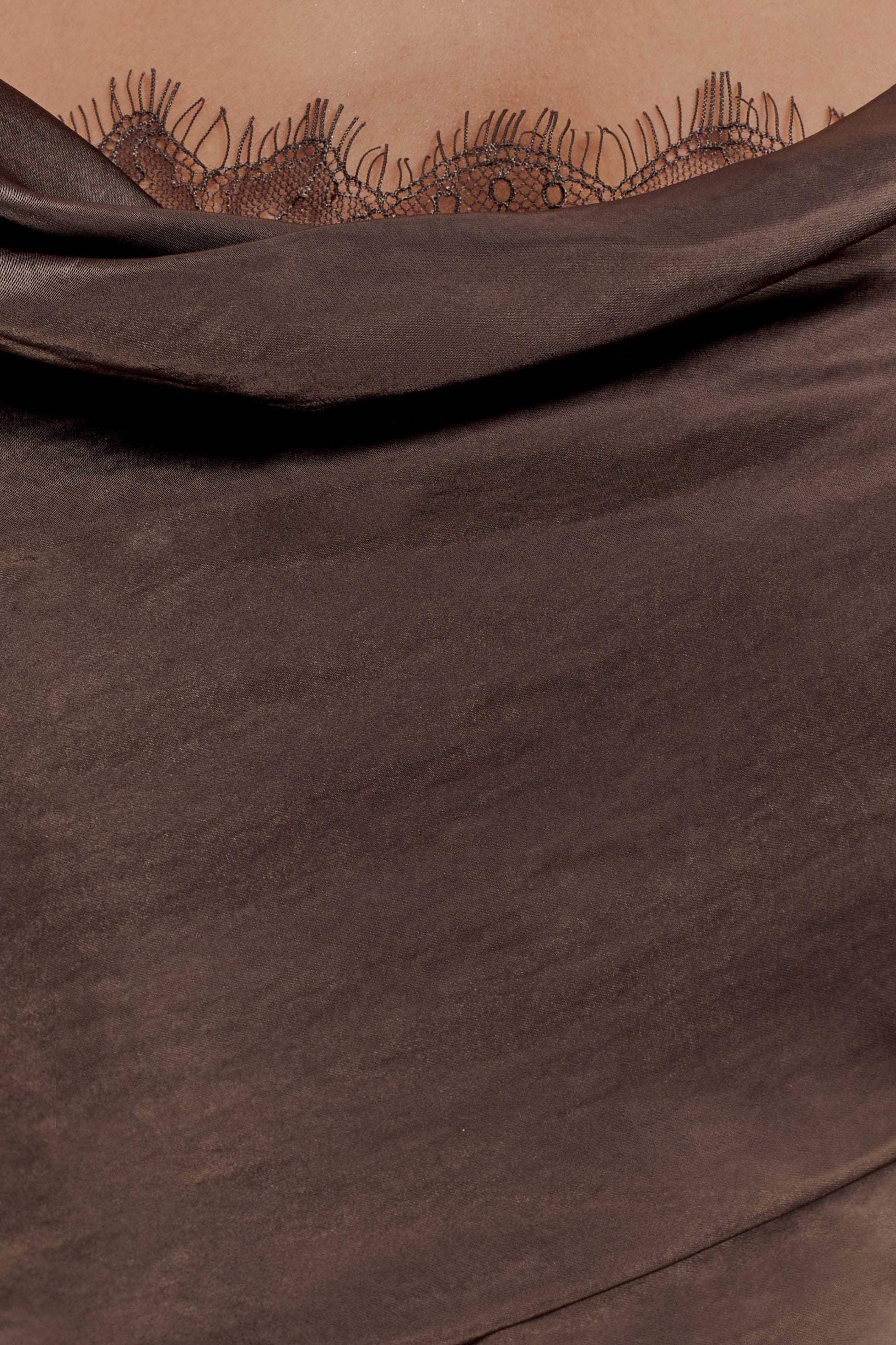 Ashley Cowl Neck Lace And Satin Maxi Dress - Mocha #8