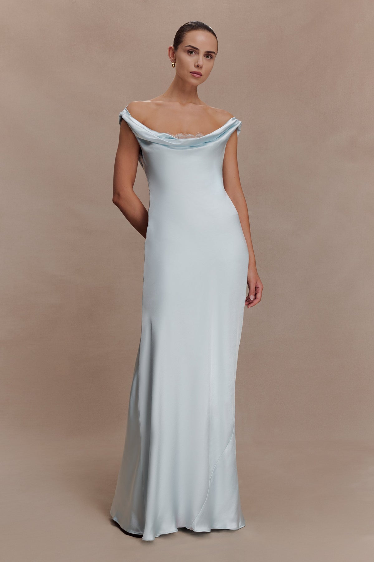Ashley Cowl Neck Lace And Satin Maxi Dress - Ice Blue #3