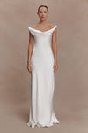 Ashley Cowl Neck Lace And Satin Maxi Dress - Ivory