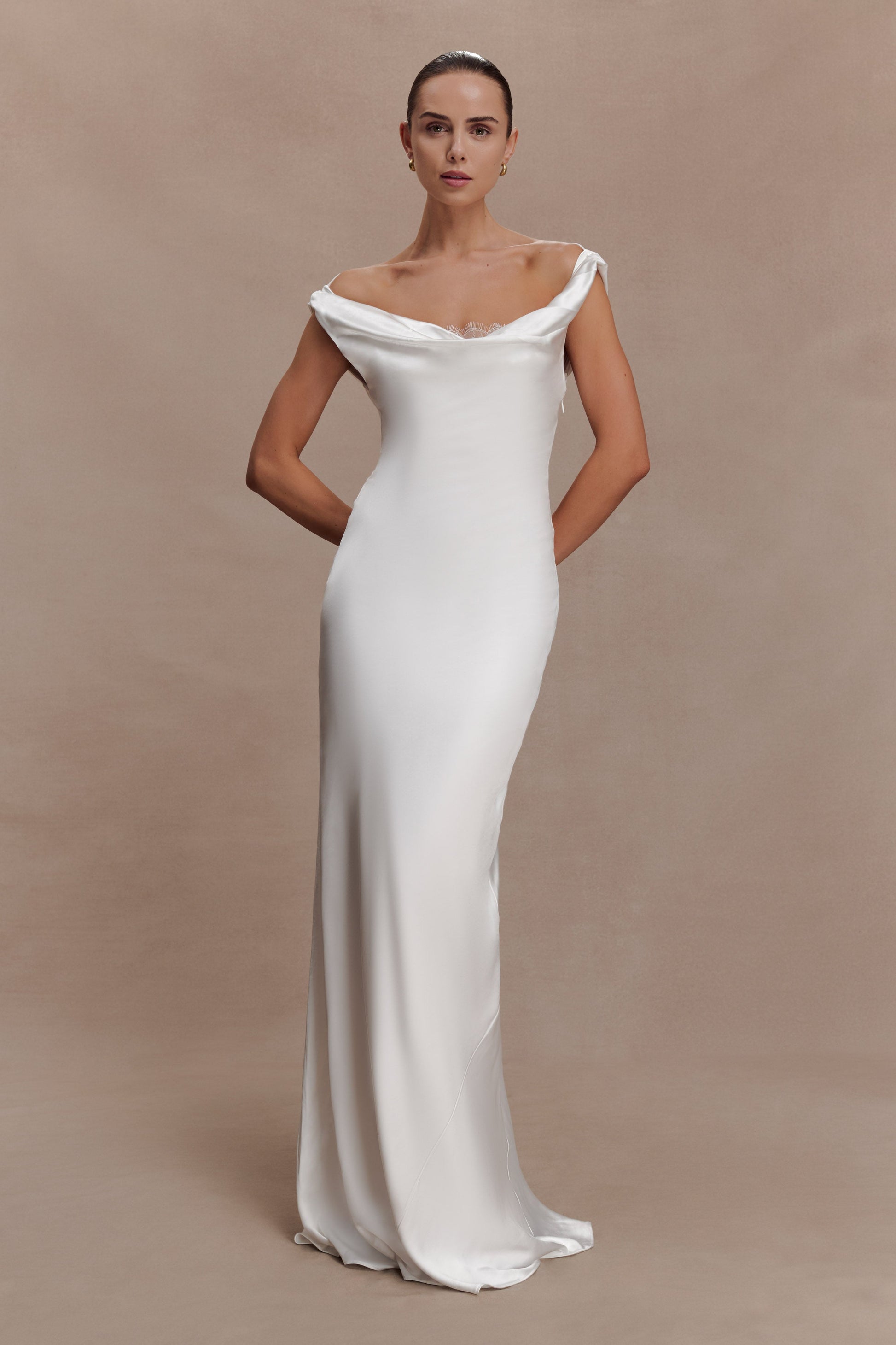 Ashley Cowl Neck Lace And Satin Maxi Dress - Ivory #3