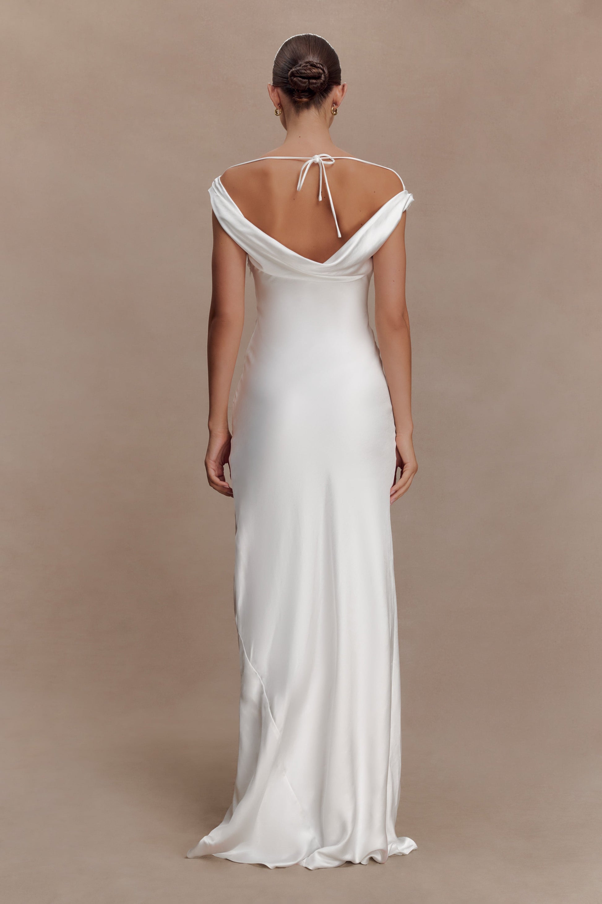 Ashley Cowl Neck Lace And Satin Maxi Dress - Ivory #4