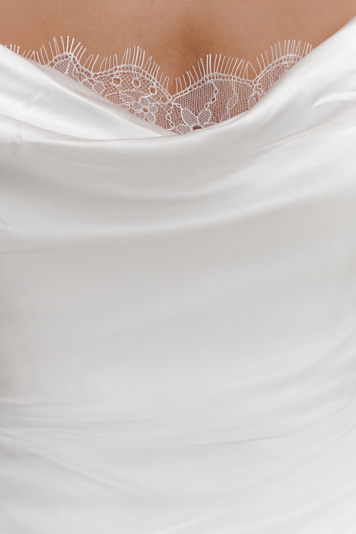 Ashley Cowl Neck Lace And Satin Maxi Dress - Ivory