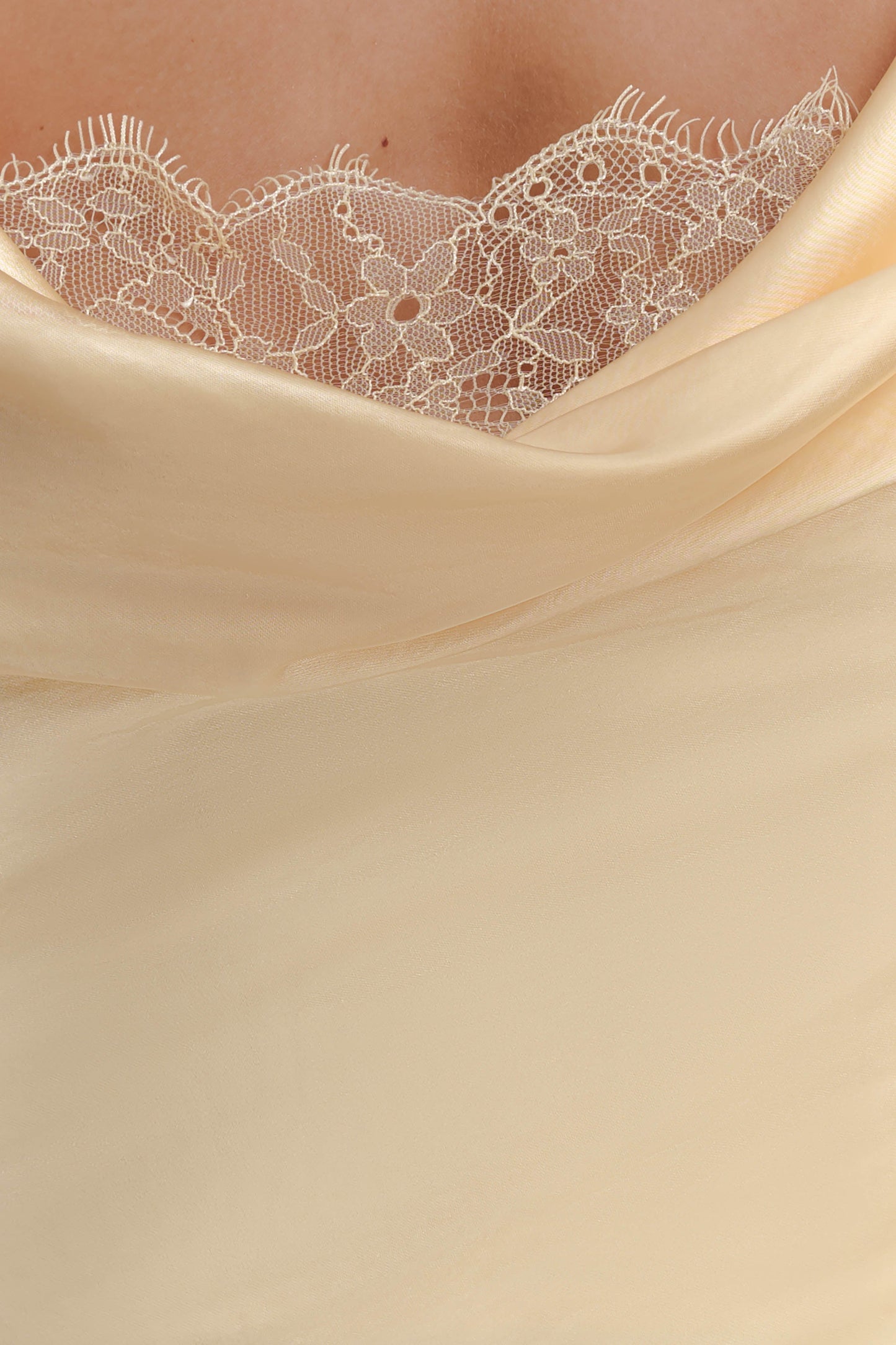 Eliza Long Sleeve Cowl Lace And Satin Maxi Dress - Lemon