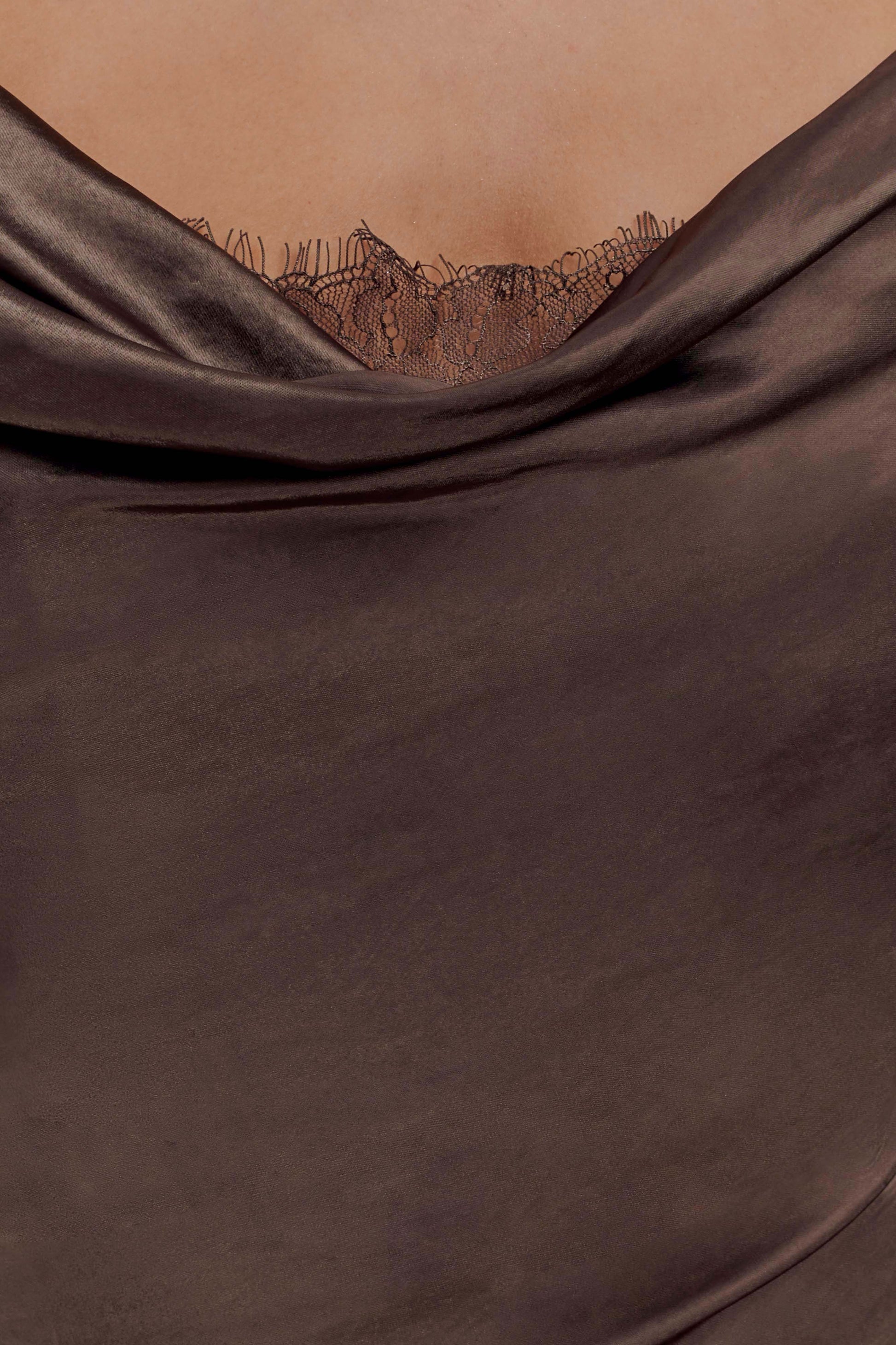 Eliza Long Sleeve Cowl Lace And Satin Maxi Dress - Mocha #11