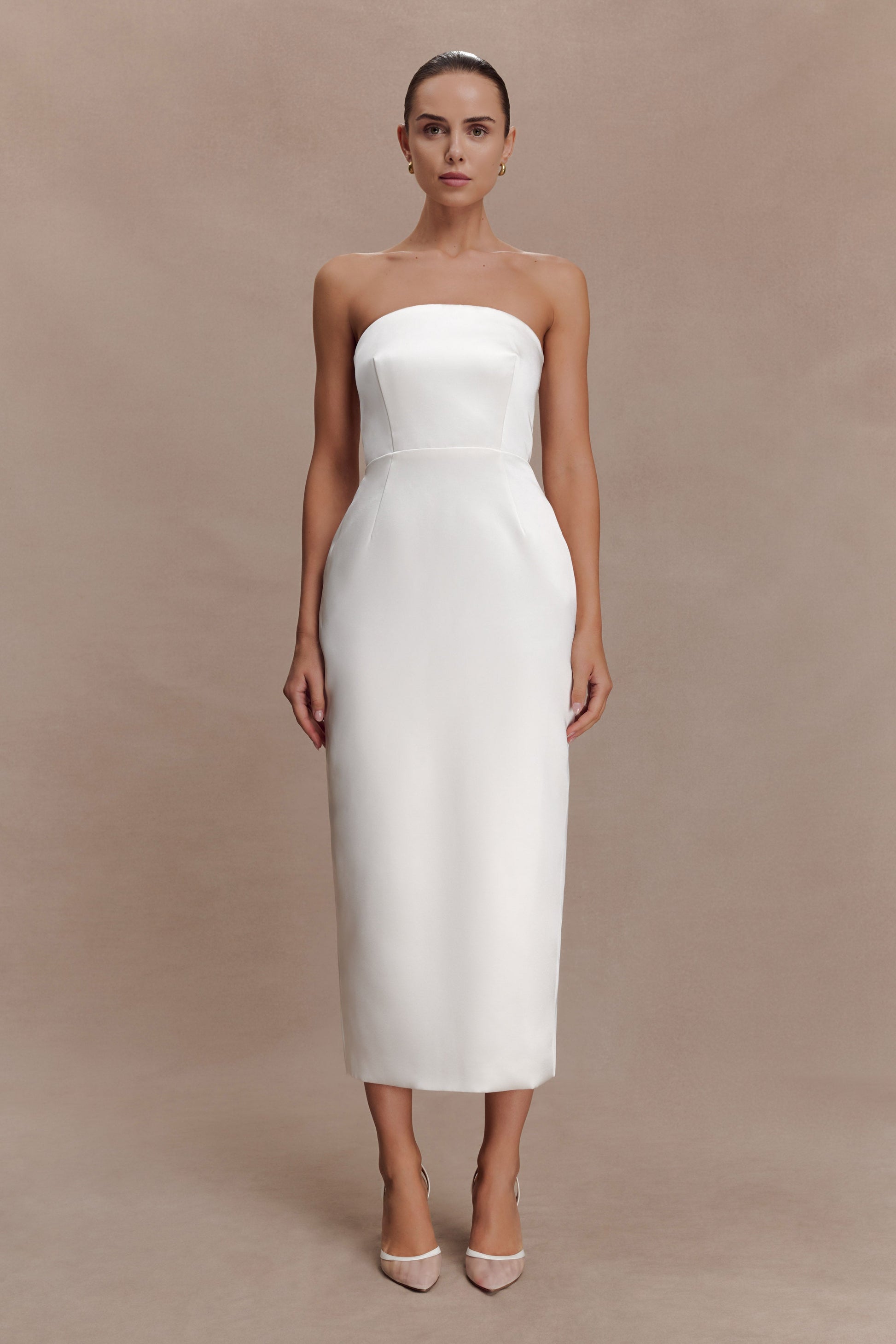 Ophelia Peplum Satin Maxi Dress - Ivory Ophelia Peplum Satin Maxi Dress - Ivory