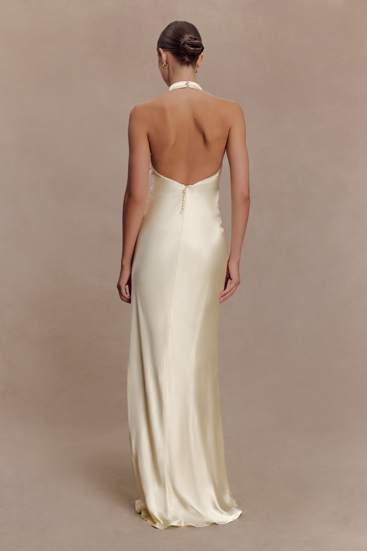 Esther Iridescent Satin Cowl Maxi Dress - Lemon Sorbet