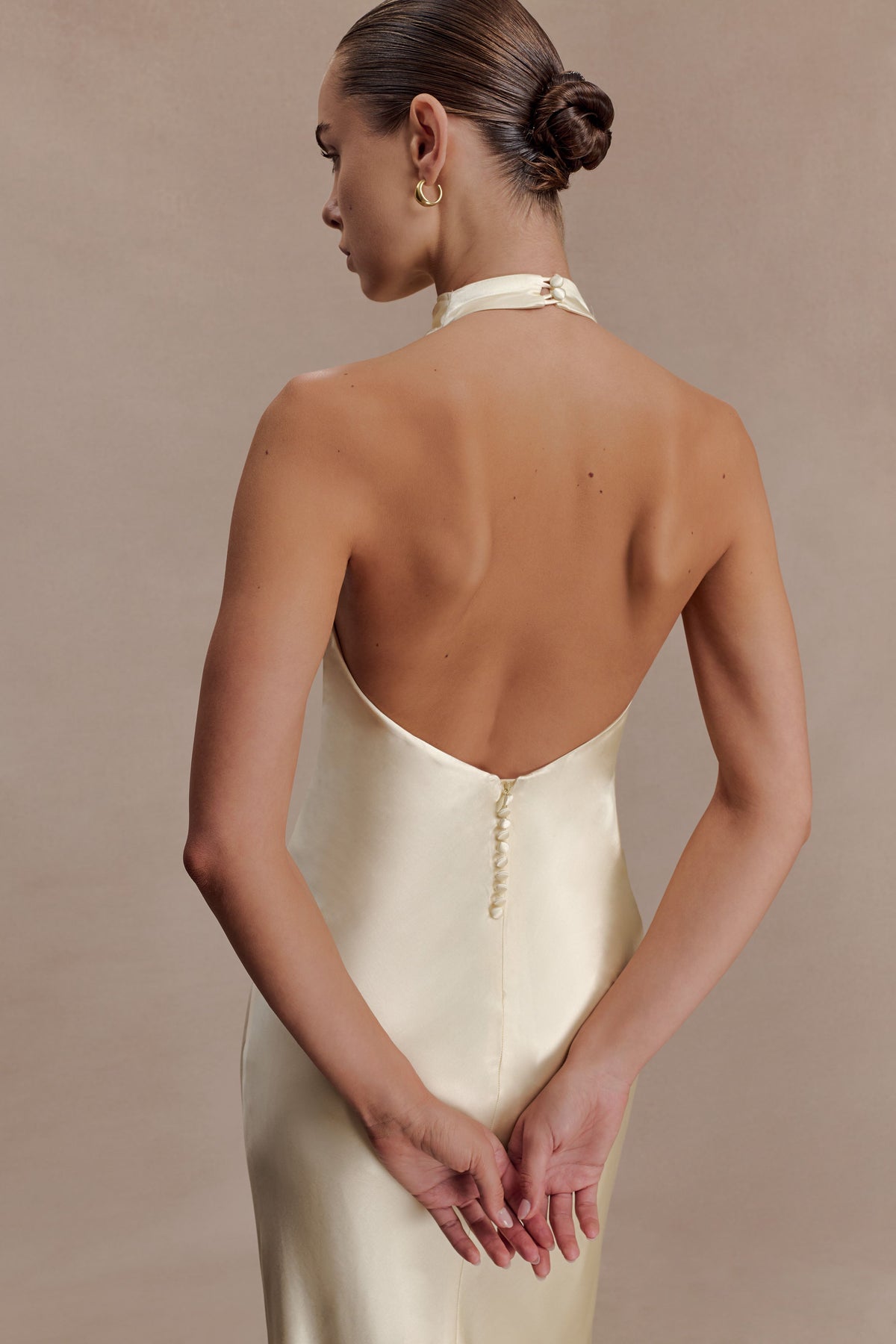 Esther Iridescent Satin Cowl Maxi Dress - Lemon Sorbet #5