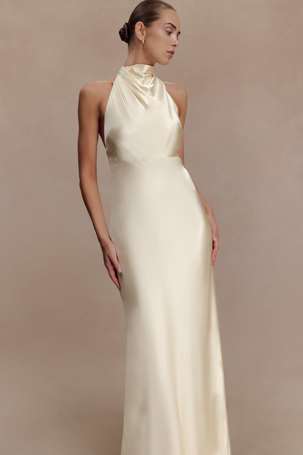 Esther Iridescent Satin Cowl Maxi Dress - Lemon Sorbet #6