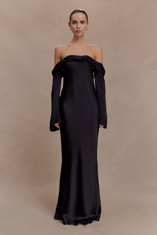 Giselle Off Shoulder Cowl Neck Maxi Dress - Black