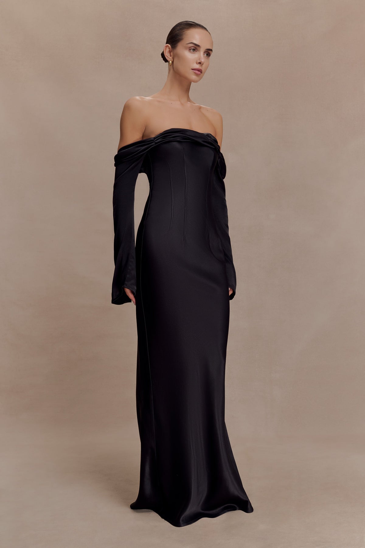 Giselle Off Shoulder Cowl Neck Maxi Dress - Black #3