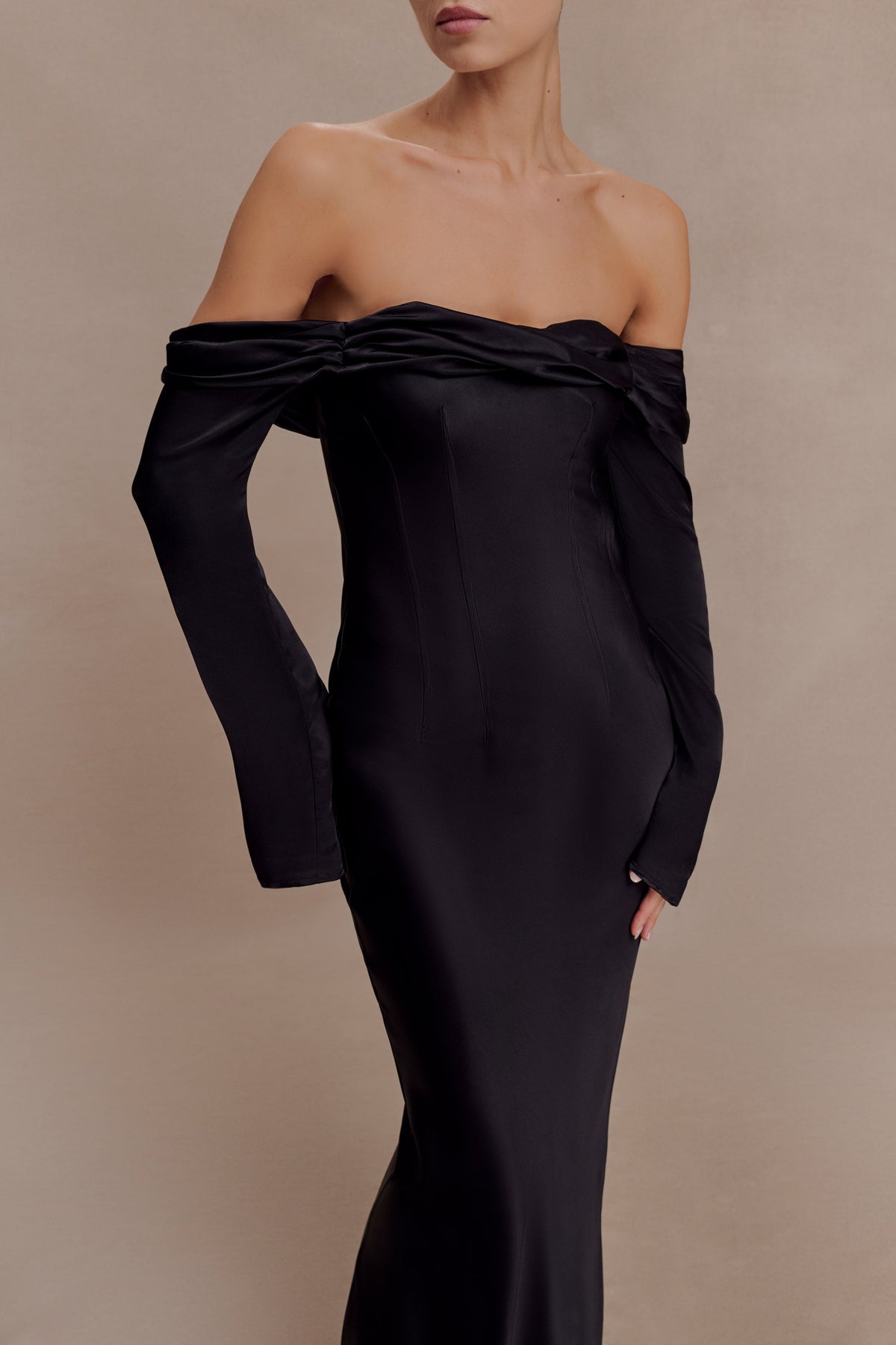 Giselle Off Shoulder Cowl Neck Maxi Dress - Black #5