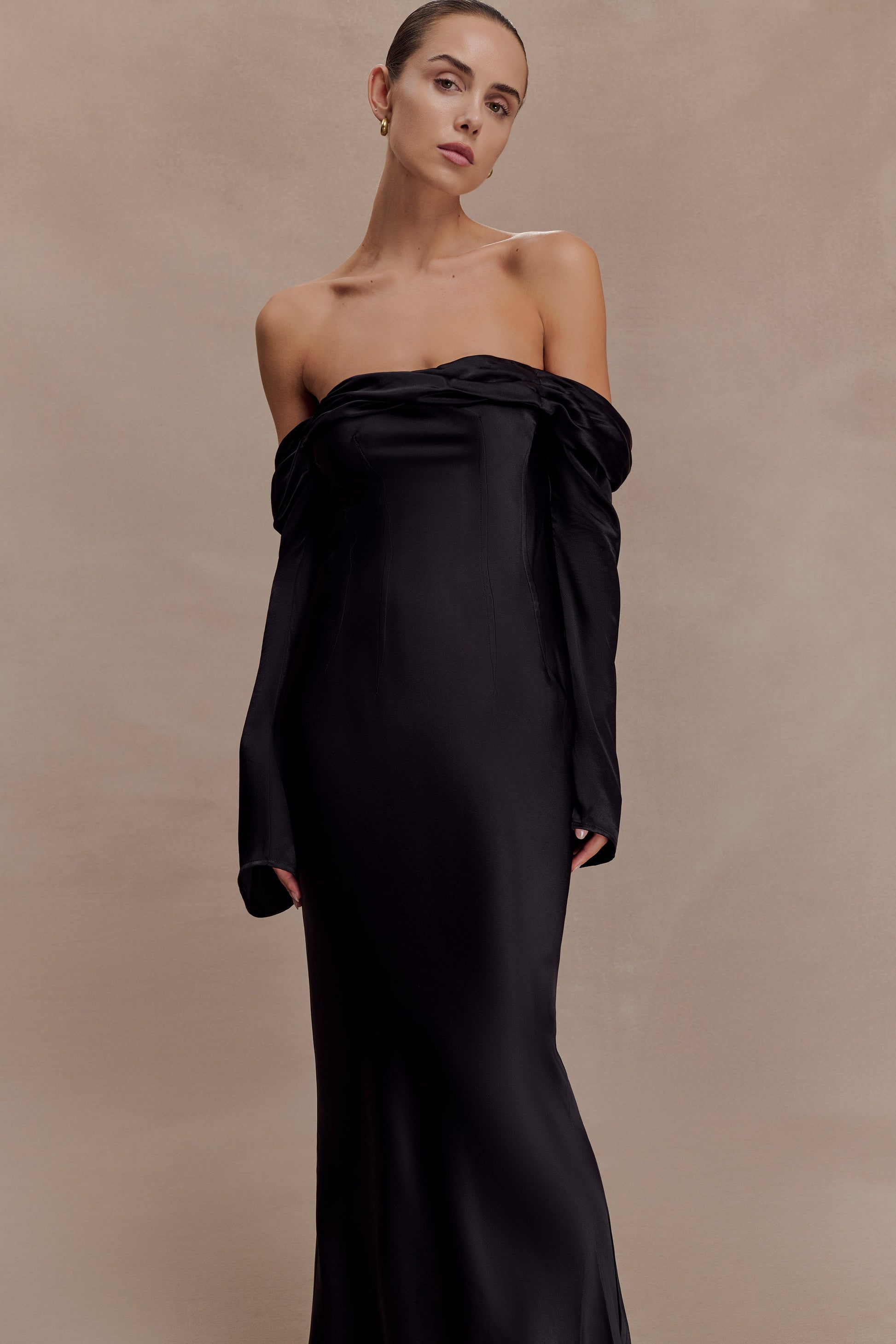 Giselle Off Shoulder Cowl Neck Maxi Dress - Black #6