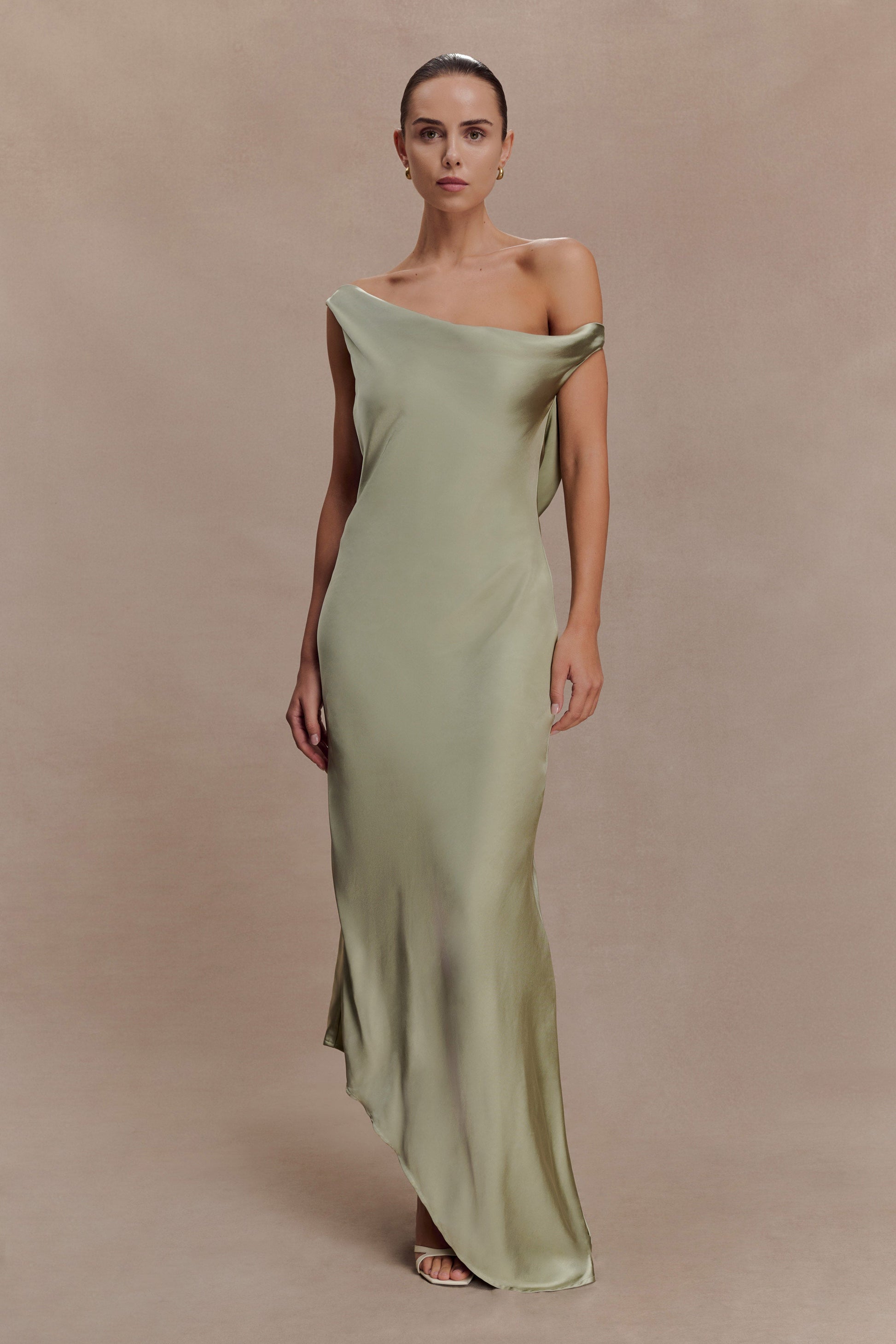 Yvette Slip Maxi Dress With Asymmetrical Hem - Sage #4