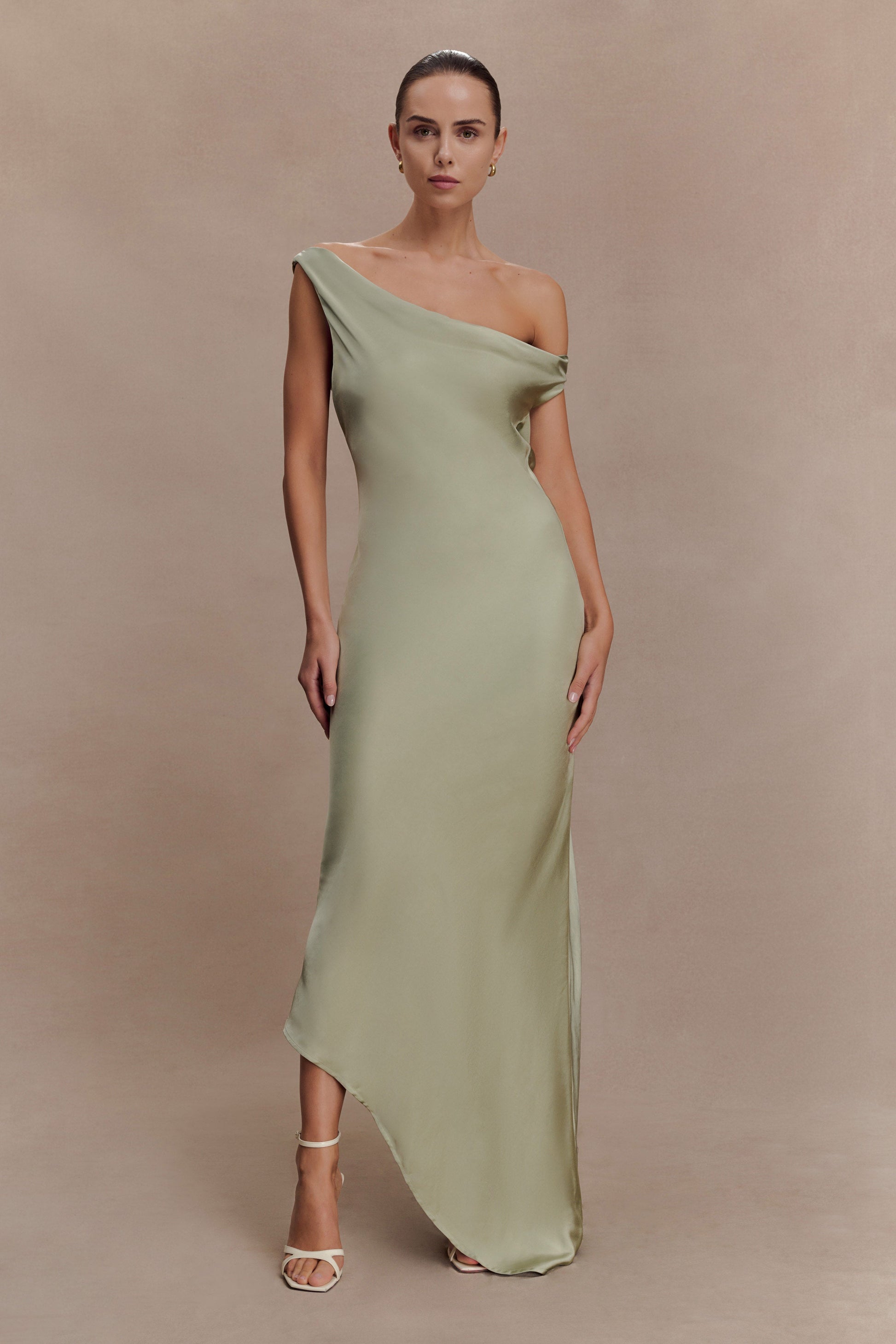 Yvette Slip Maxi Dress With Asymmetrical Hem - Sage #2