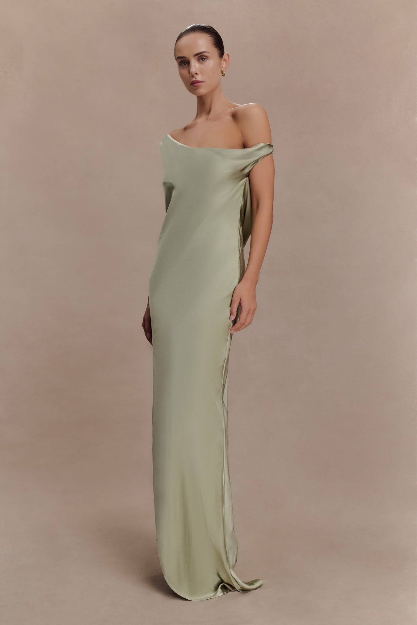 Yvette Slip Maxi Dress With Asymmetrical Hem - Sage