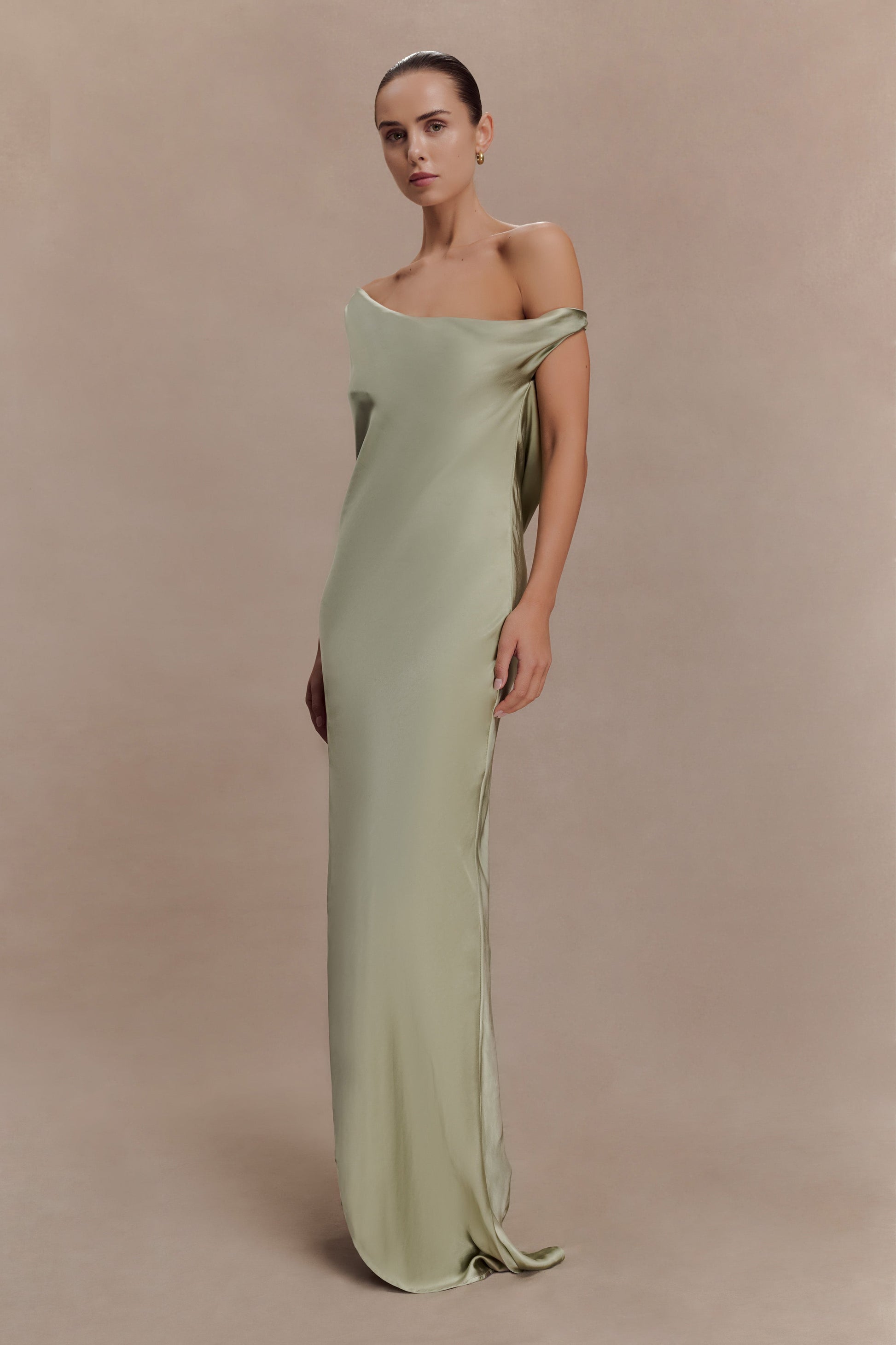 Yvette Slip Maxi Dress With Asymmetrical Hem - Sage #3