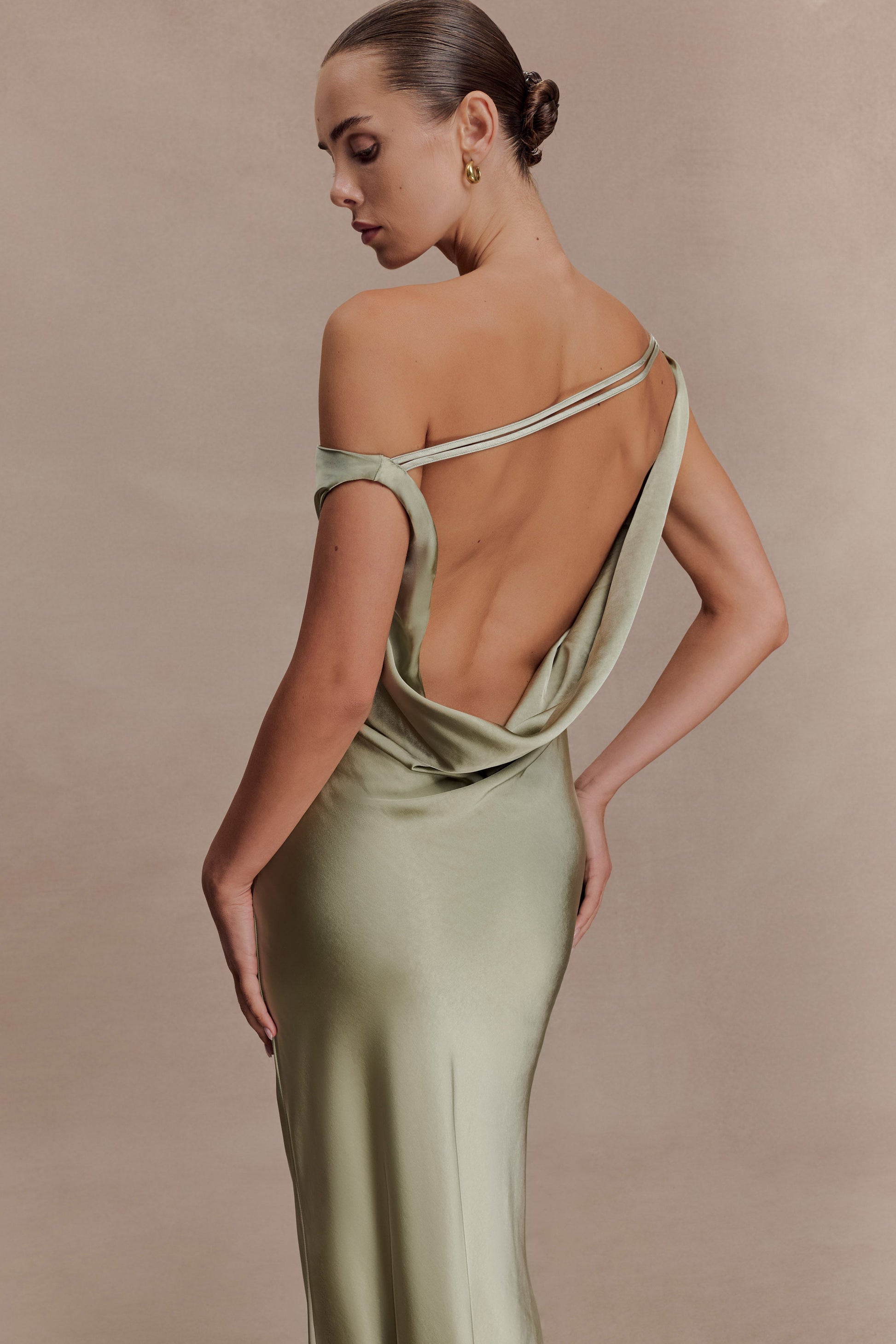 Yvette Slip Maxi Dress With Asymmetrical Hem - Sage #6