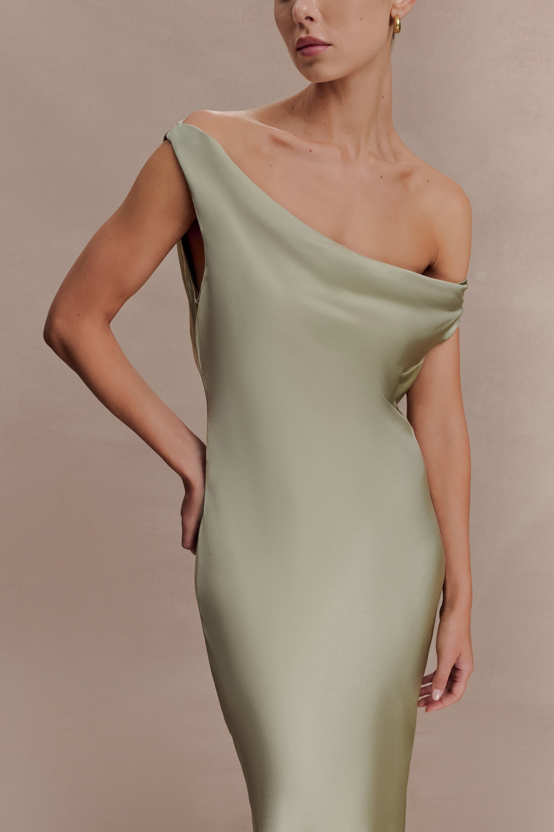 Yvette Slip Maxi Dress With Asymmetrical Hem - Sage #7