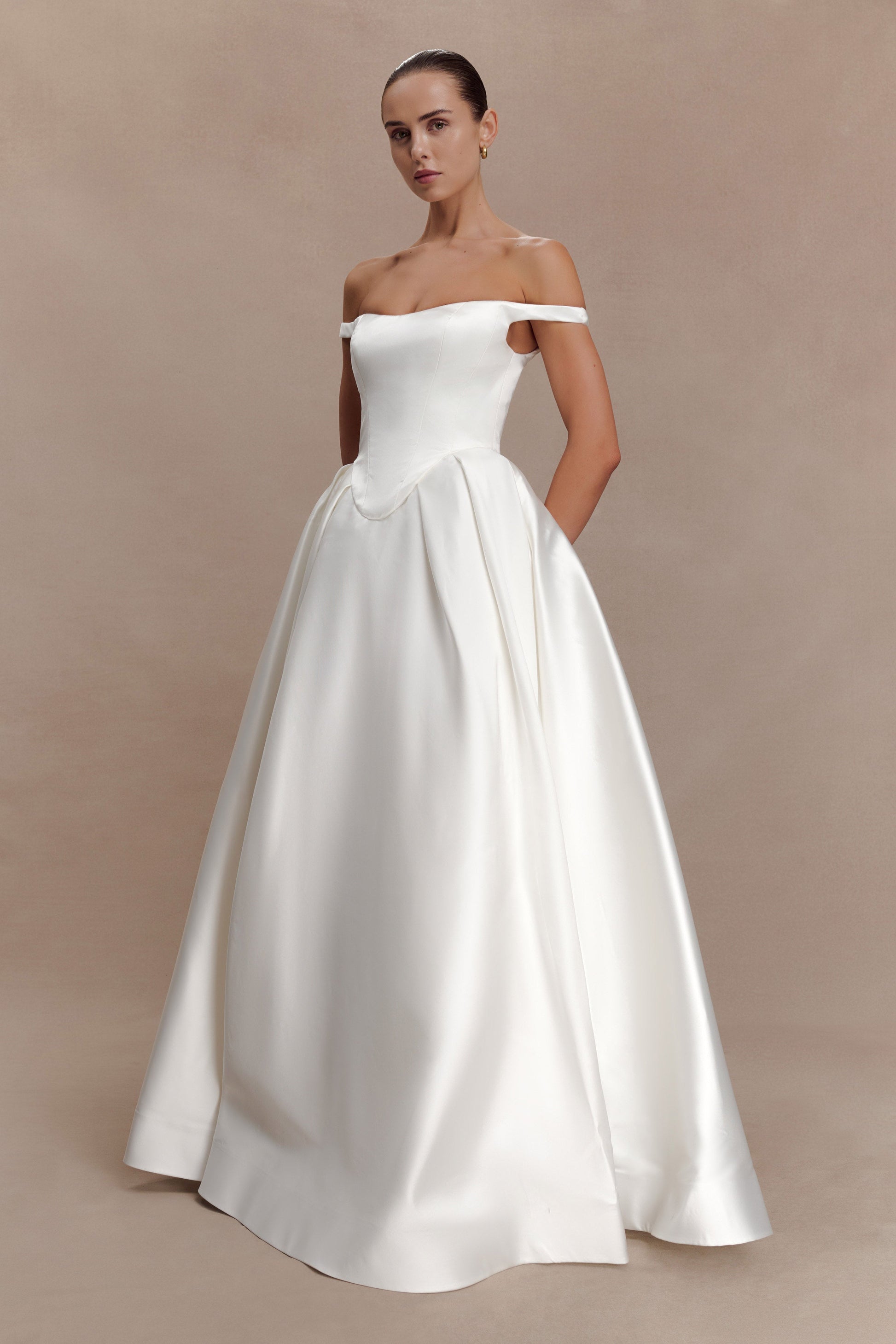Willow Off Shoulder Satin Maxi Gown - White #5