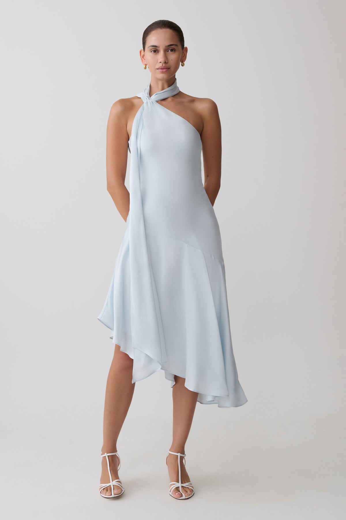 Evelina Halter Asymmetric Hem Midi Dress - Ice Blue #4