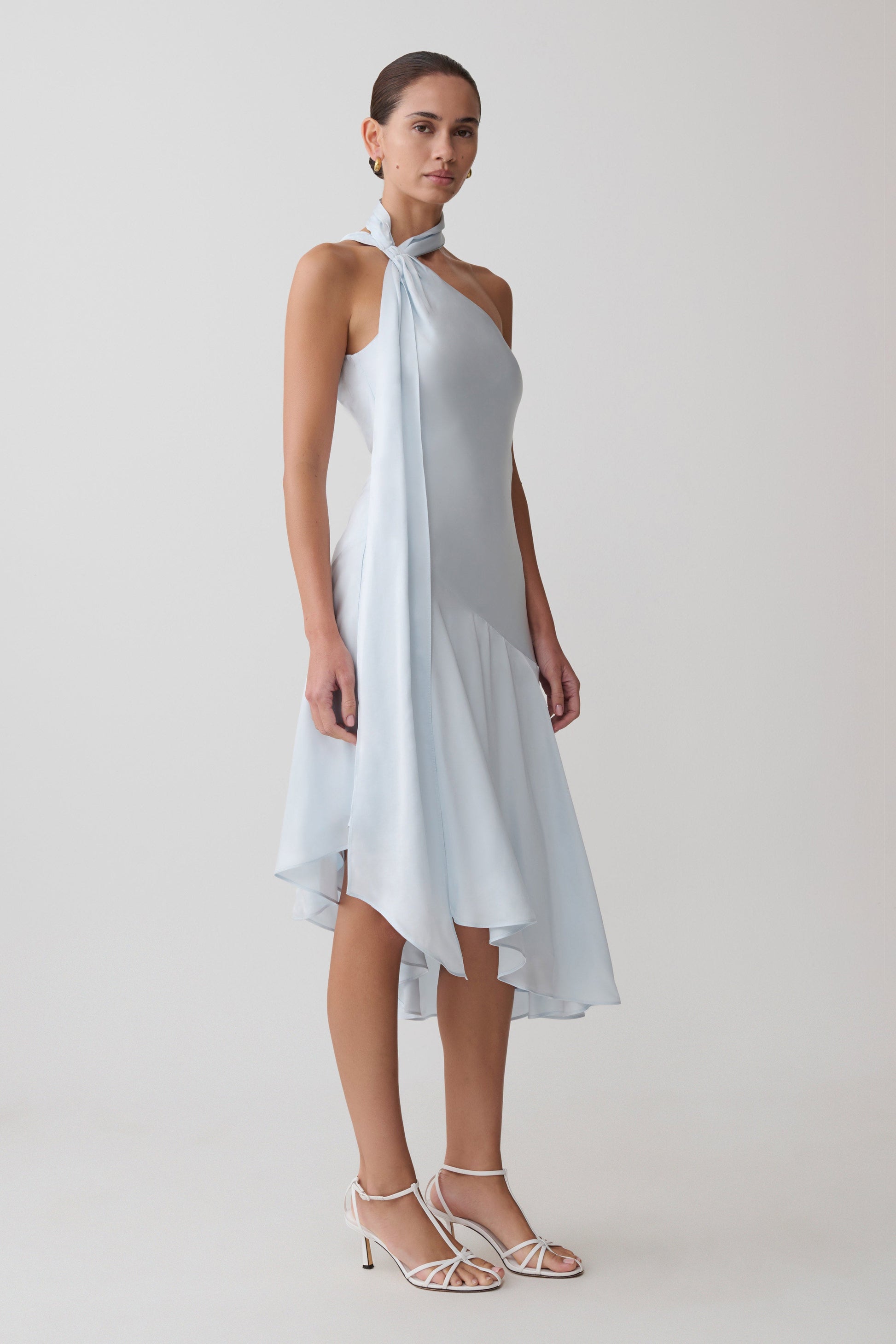 Evelina Halter Asymmetric Hem Midi Dress - Ice Blue #3