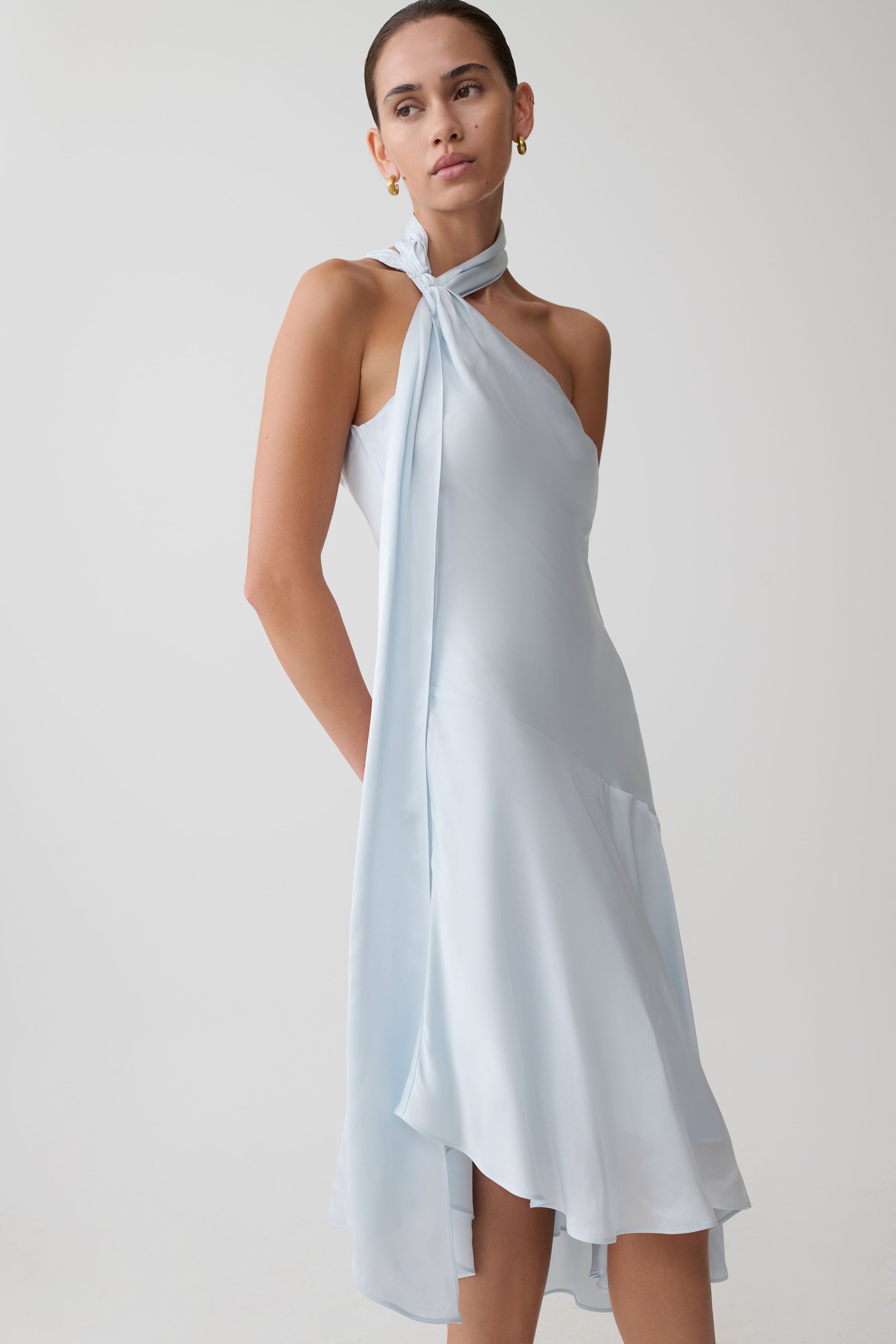 Evelina Halter Asymmetric Hem Midi Dress - Ice Blue #6