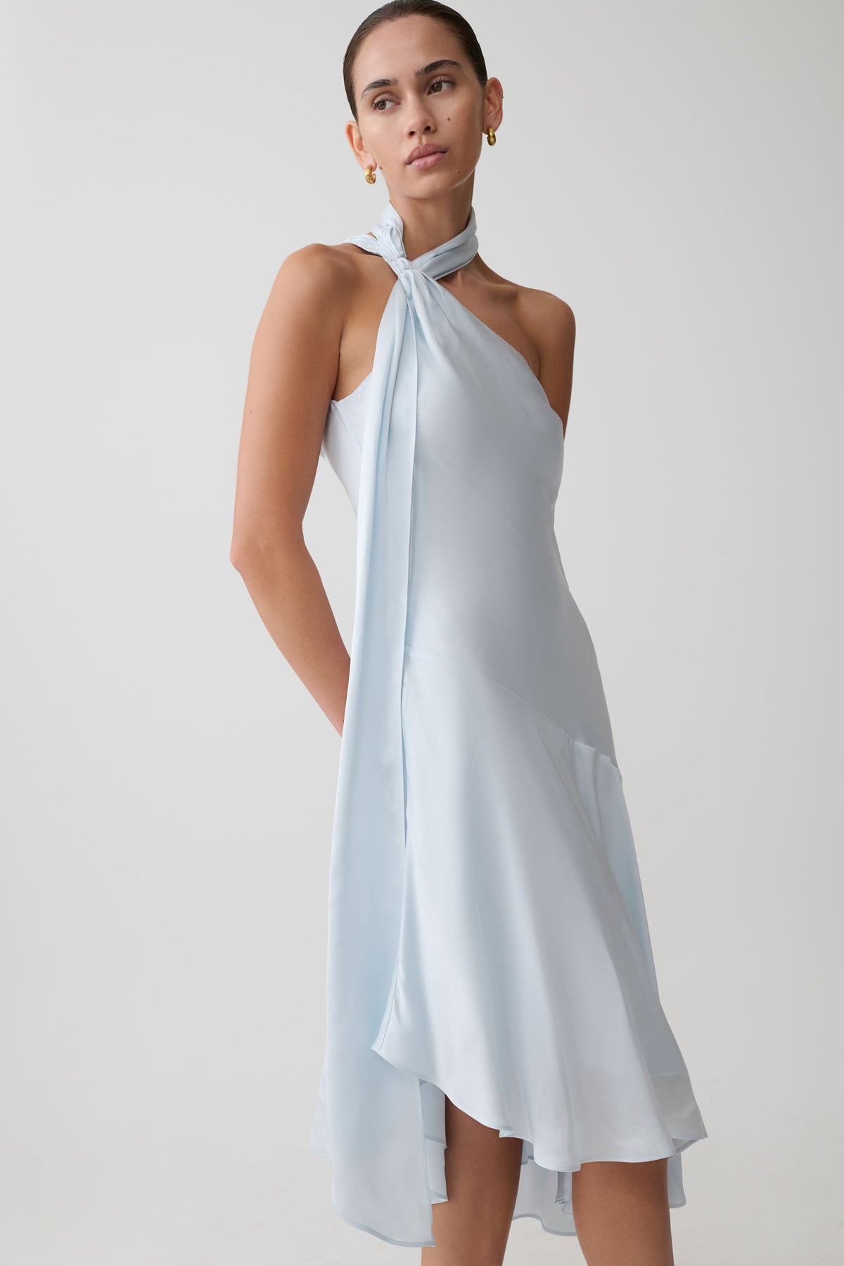 Evelina Halter Asymmetric Hem Midi Dress - Ice Blue #6