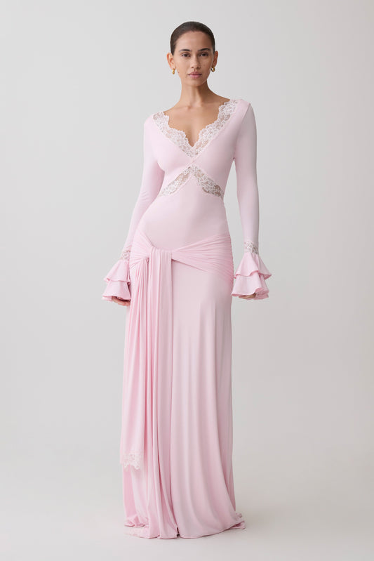 long sleeve long evening dresses uk Diane Long Sleeve Embellished Maxi Dress in Mink UK10 / Mink