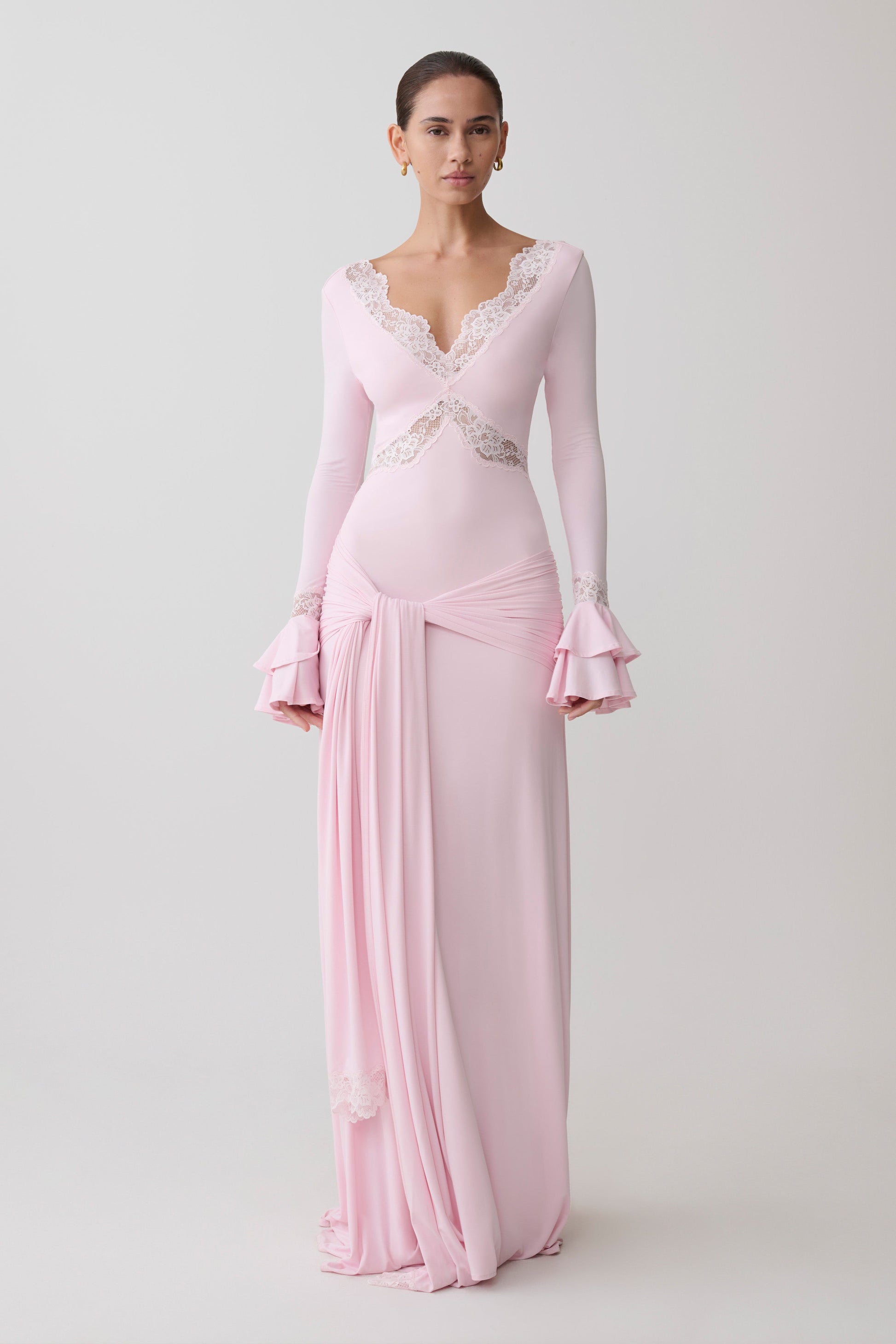 Electra Slinky Lace Maxi Dress - Ballet Pink #4