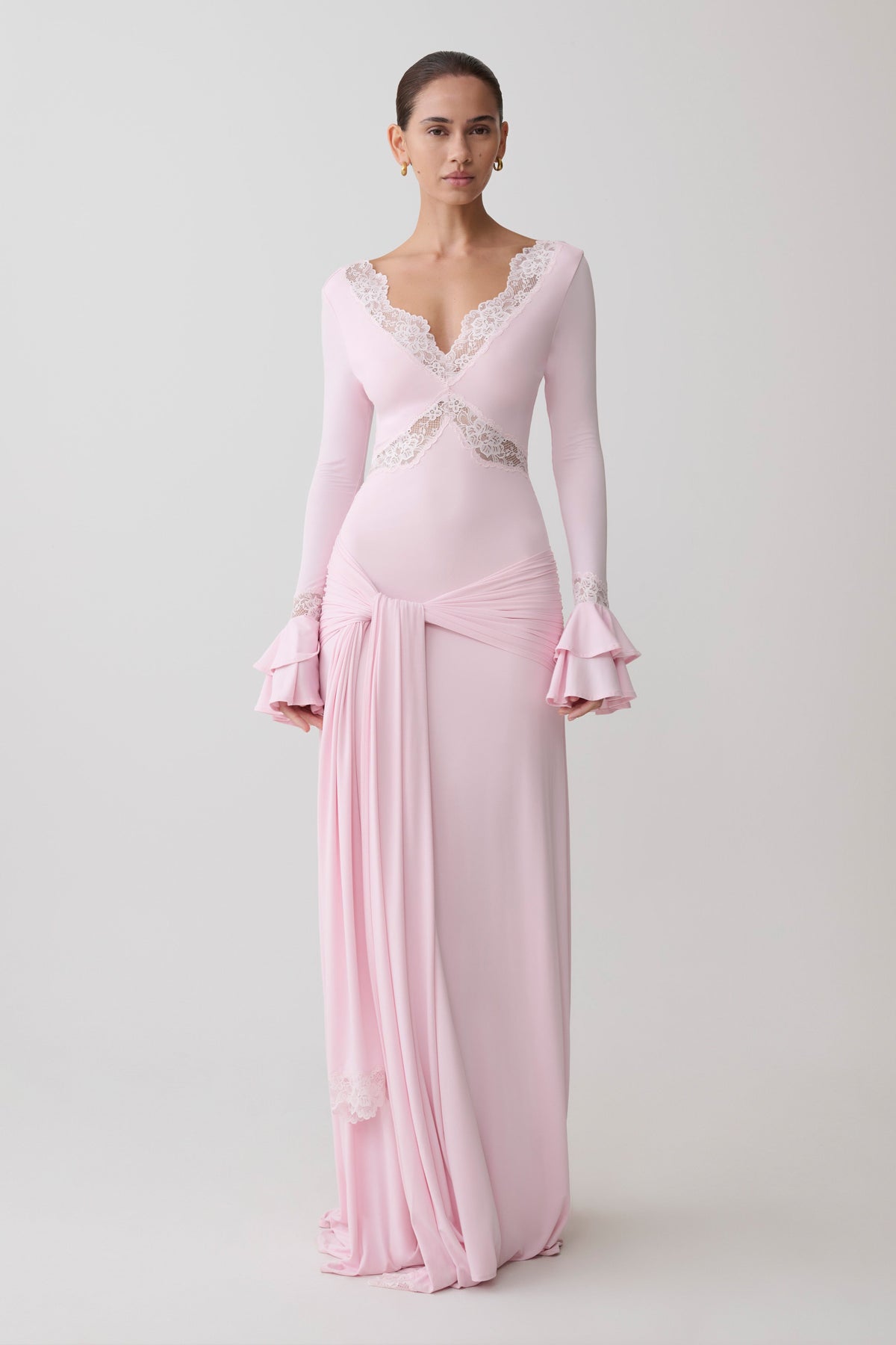 Electra Slinky Lace Maxi Dress - Ballet Pink