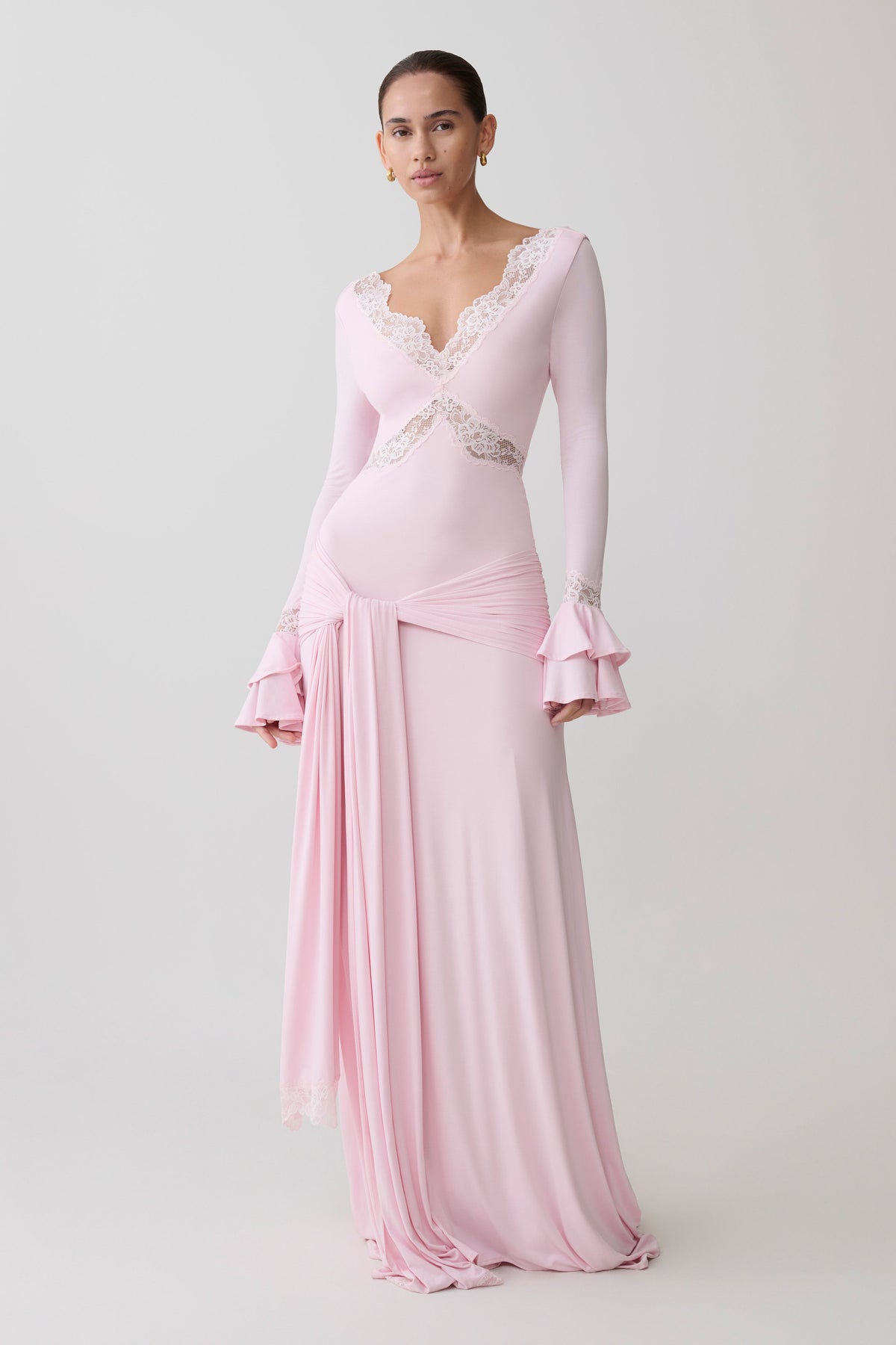 Electra Slinky Lace Maxi Dress - Ballet Pink #5