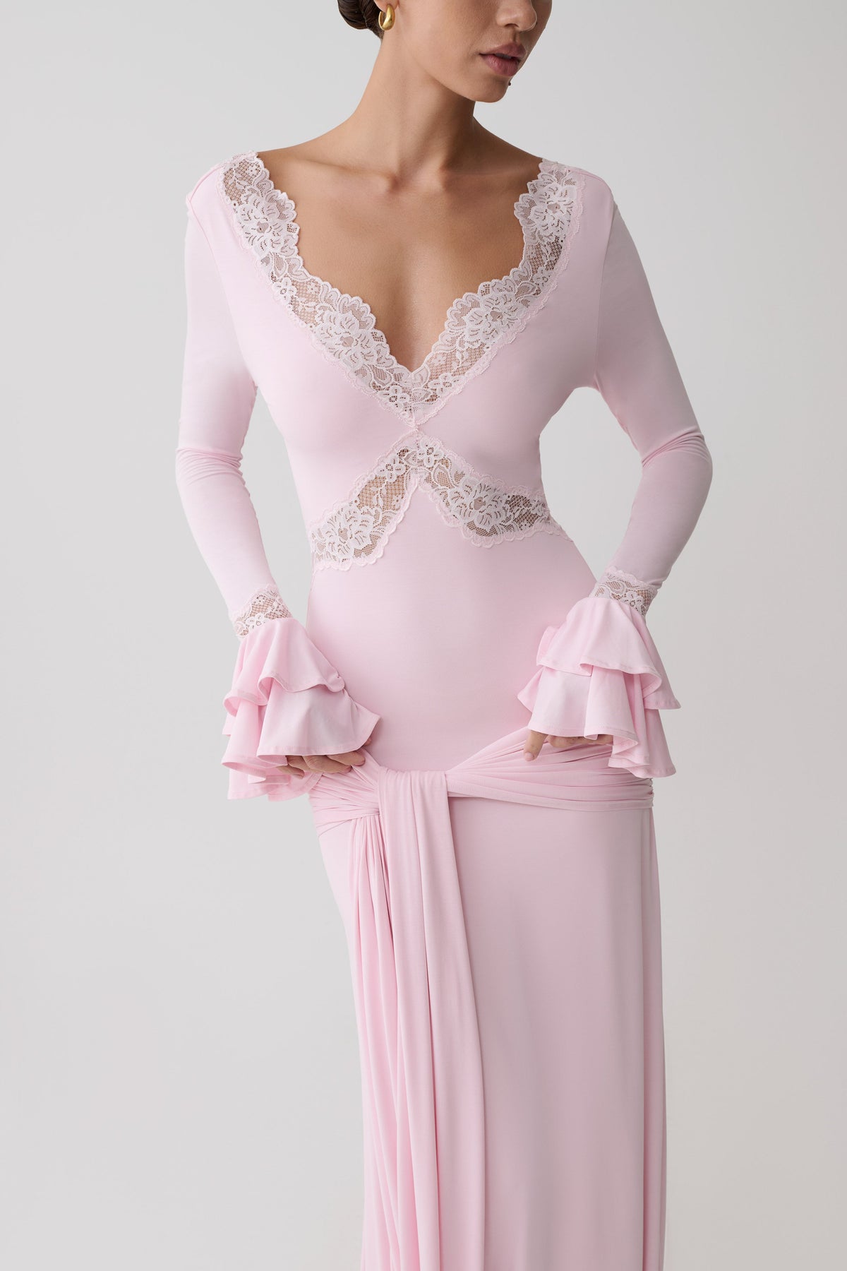 Electra Slinky Lace Maxi Dress - Ballet Pink #3