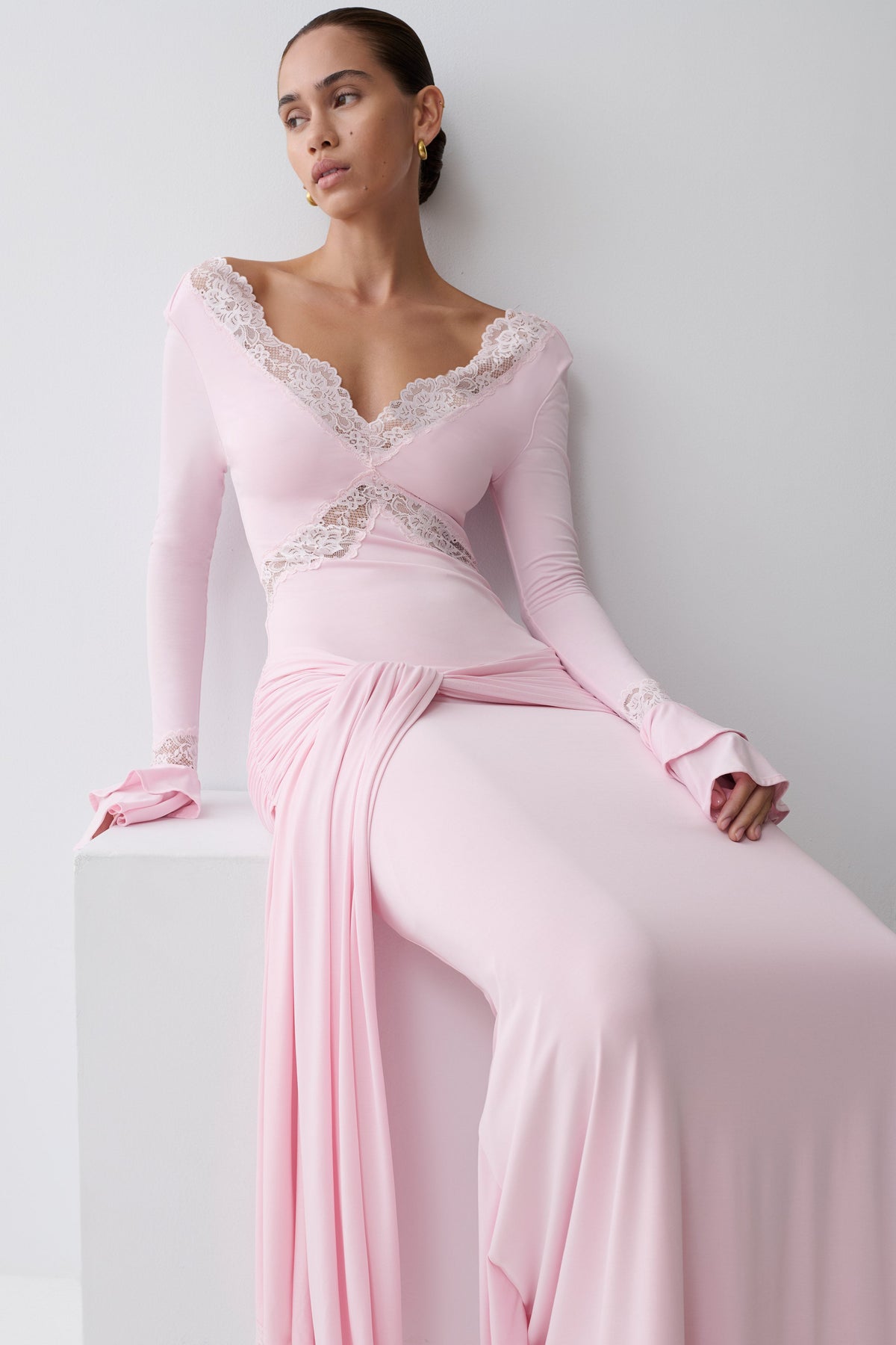 Electra Slinky Lace Maxi Dress - Ballet Pink #6